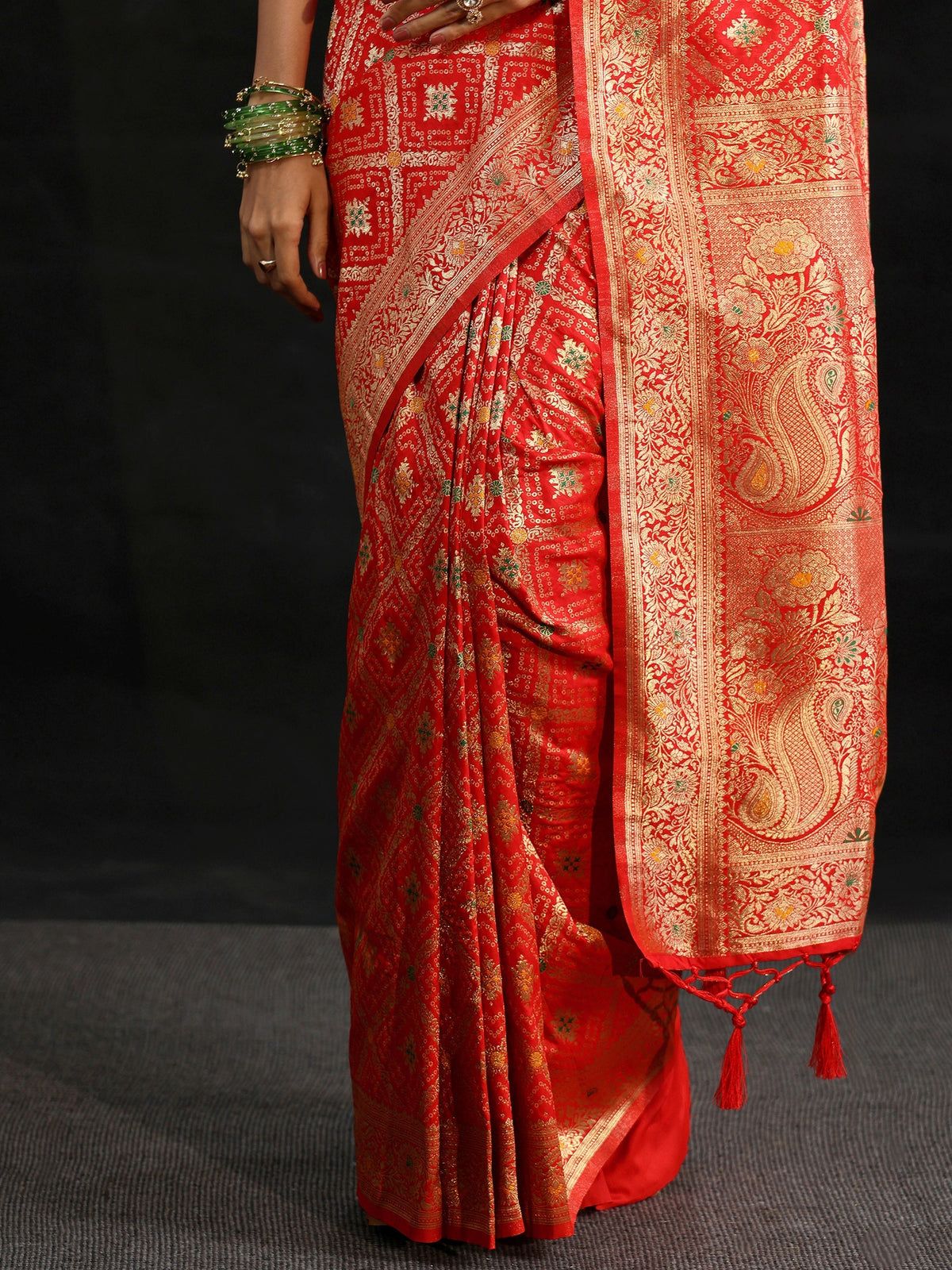 Anouk Vermilion Red Gharchola Silk Blend Saree