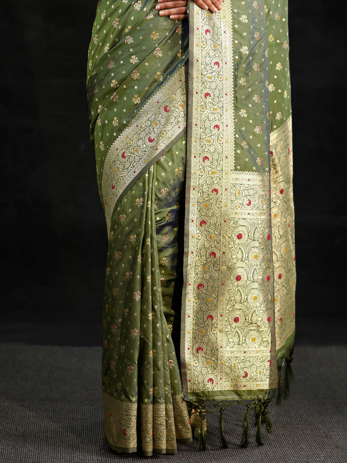Anouk Olive Green Banarasi Silk Blend Saree