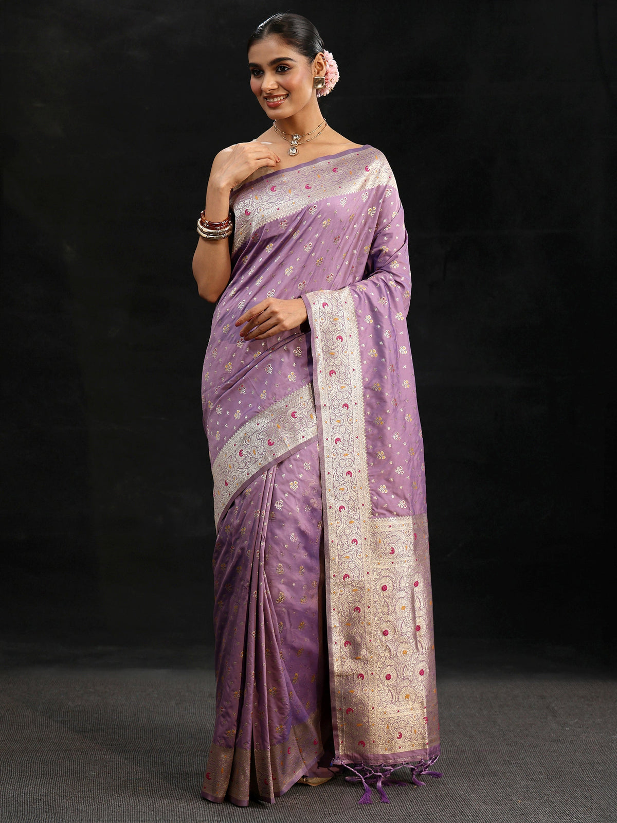 Anouk Lavender Banarasi Silk Blend Saree