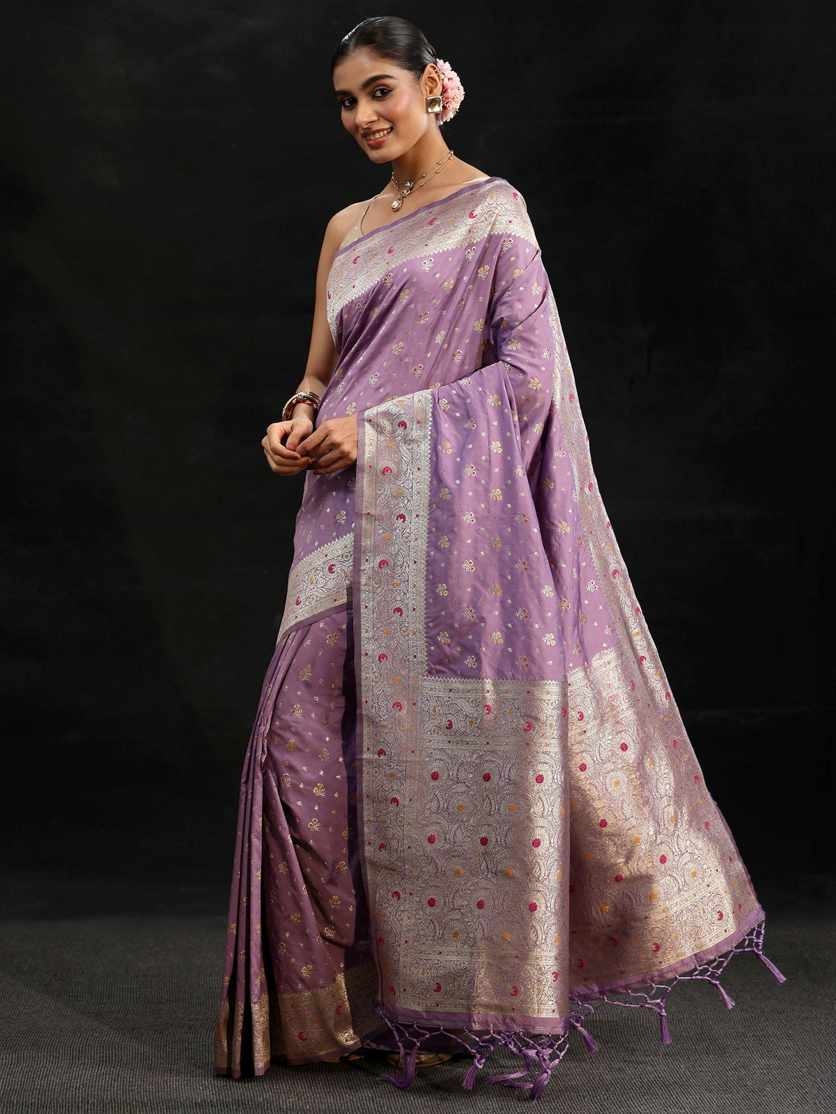 Anouk Lavender Banarasi Silk Blend Saree