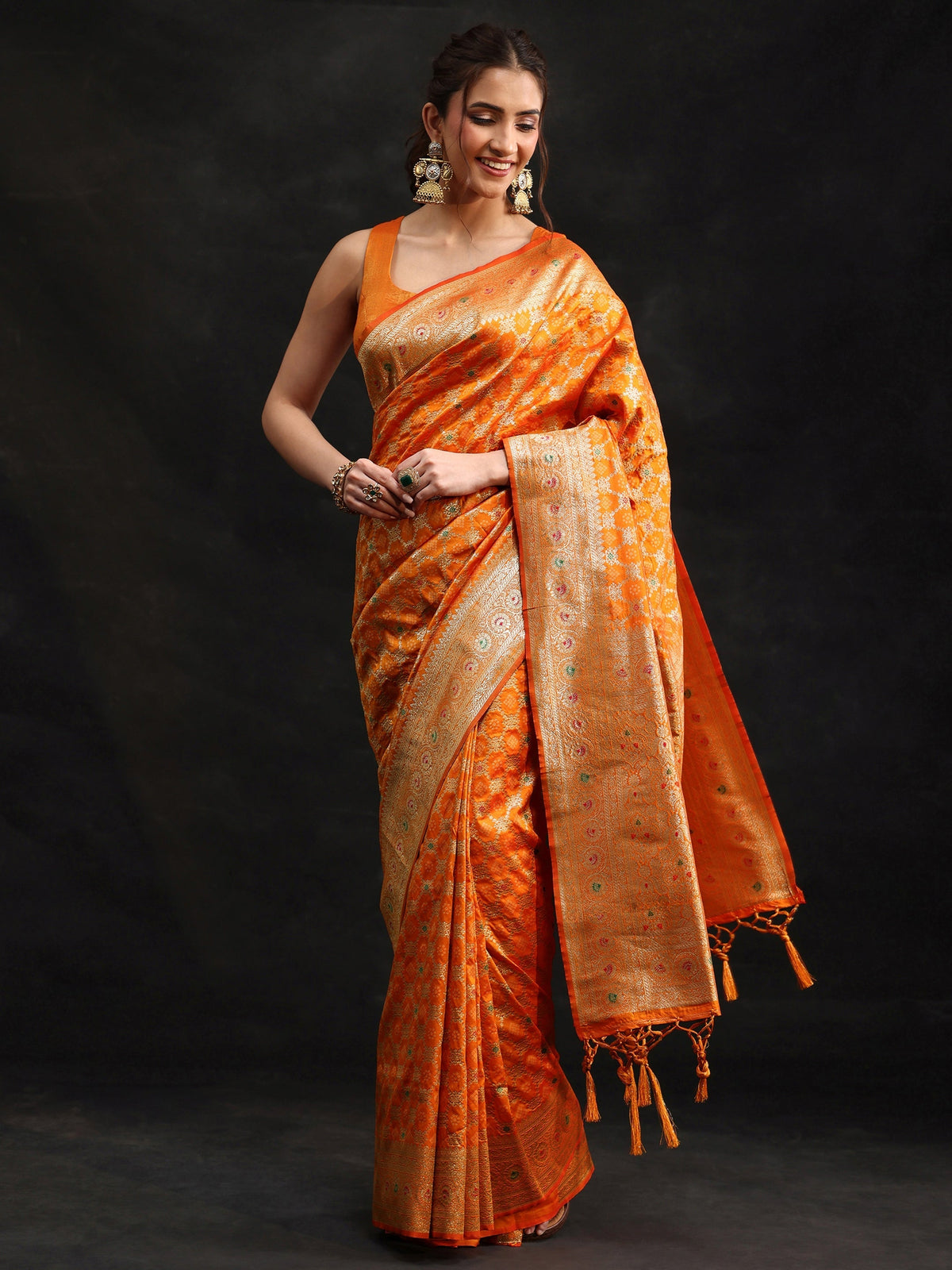 Anouk Orange Meenakari Banarasi Silk Blend Saree