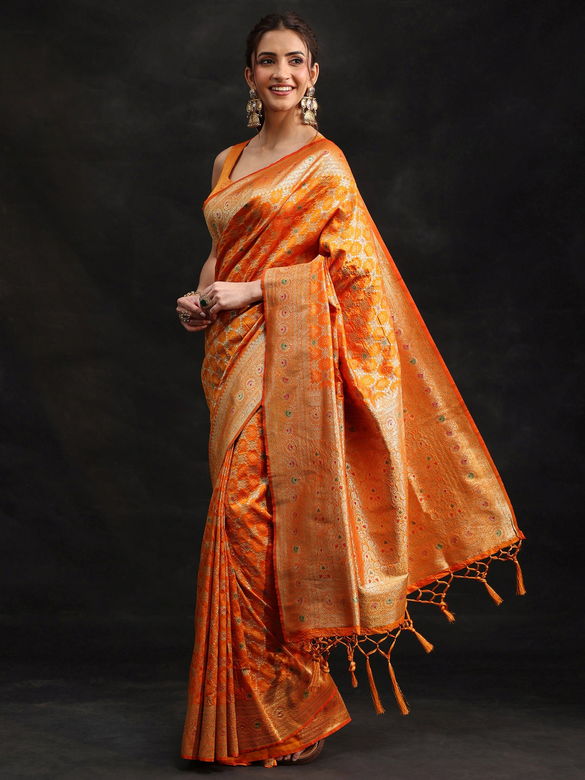 Anouk Orange Meenakari Banarasi Silk Blend Saree