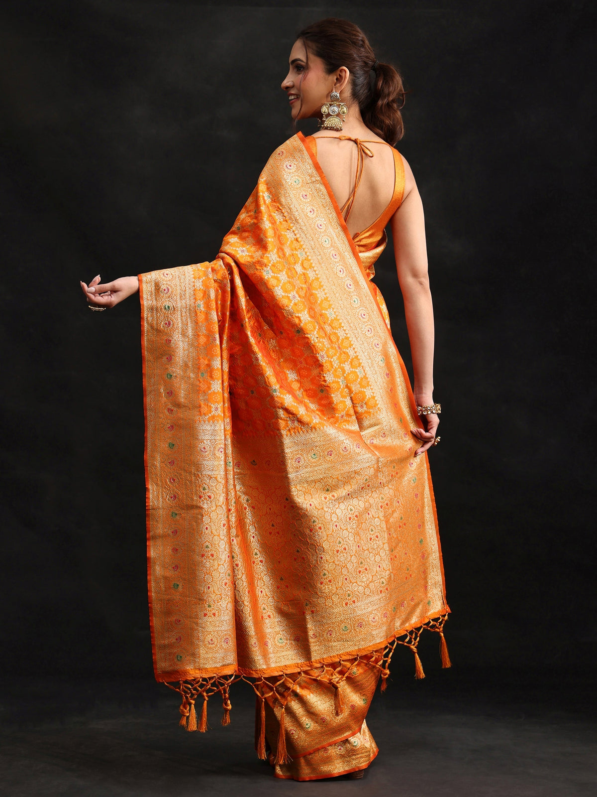 Anouk Orange Meenakari Banarasi Silk Blend Saree