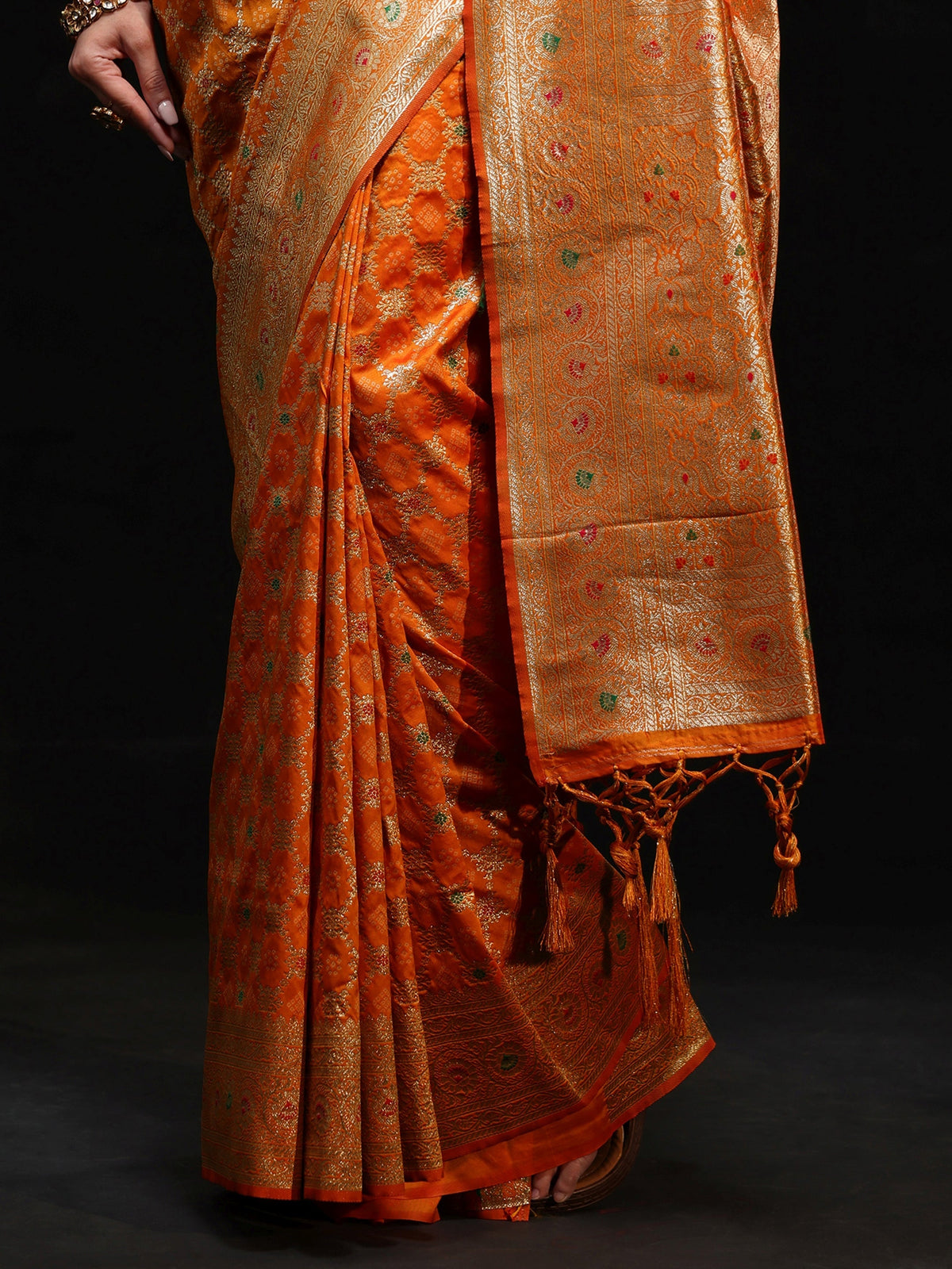 Anouk Orange Meenakari Banarasi Silk Blend Saree