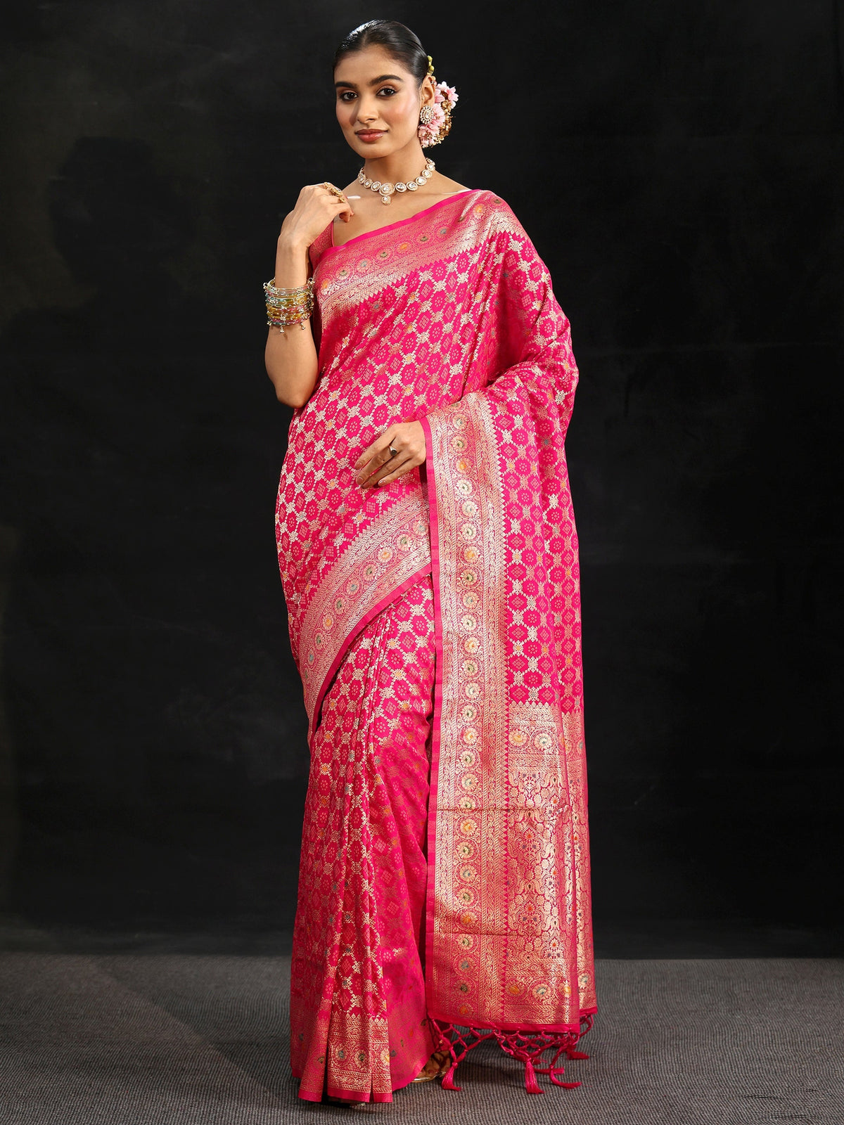 Anouk Rani Pink Banarasi Silk Blend Saree
