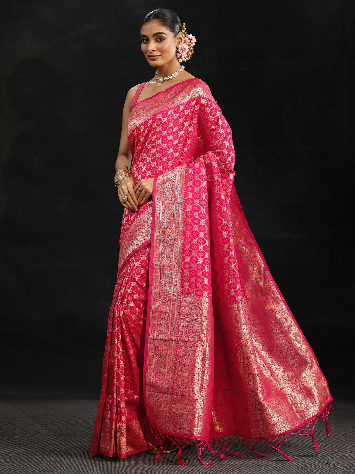 Anouk Rani Pink Banarasi Silk Blend Saree