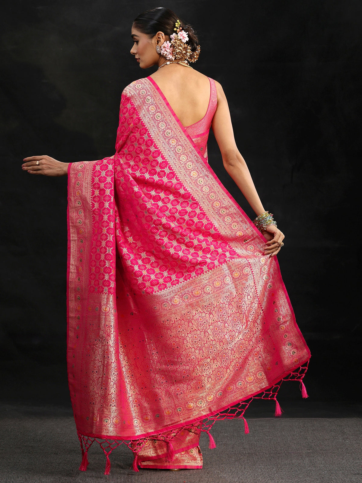 Anouk Rani Pink Banarasi Silk Blend Saree