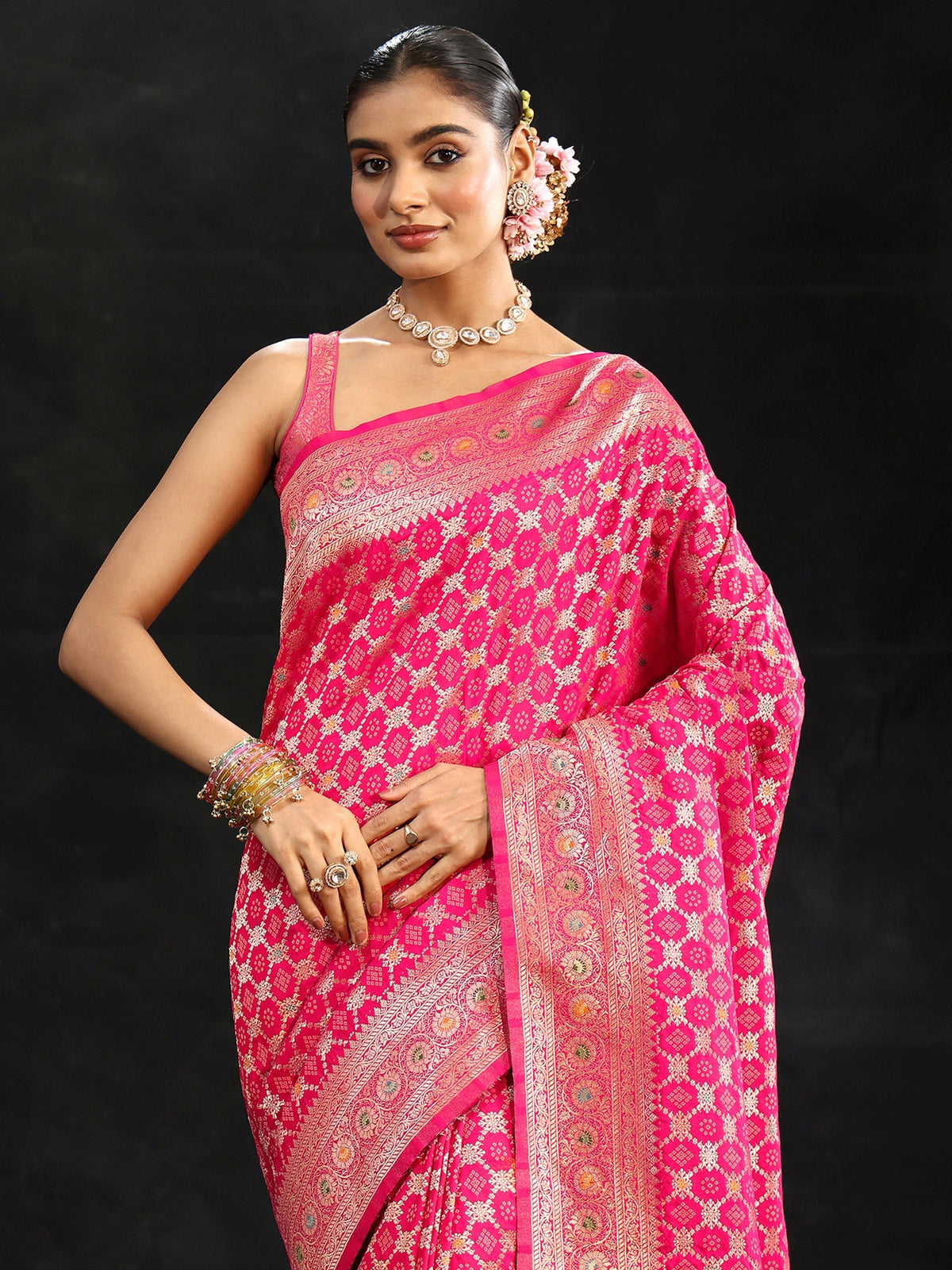 Anouk Rani Pink Banarasi Silk Blend Saree