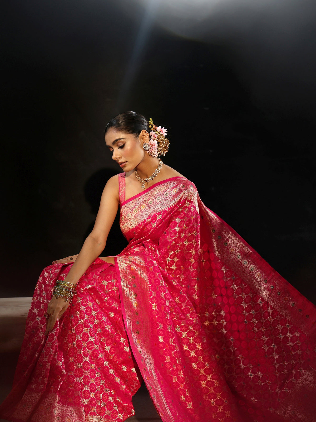 Anouk Rani Pink Banarasi Silk Blend Saree