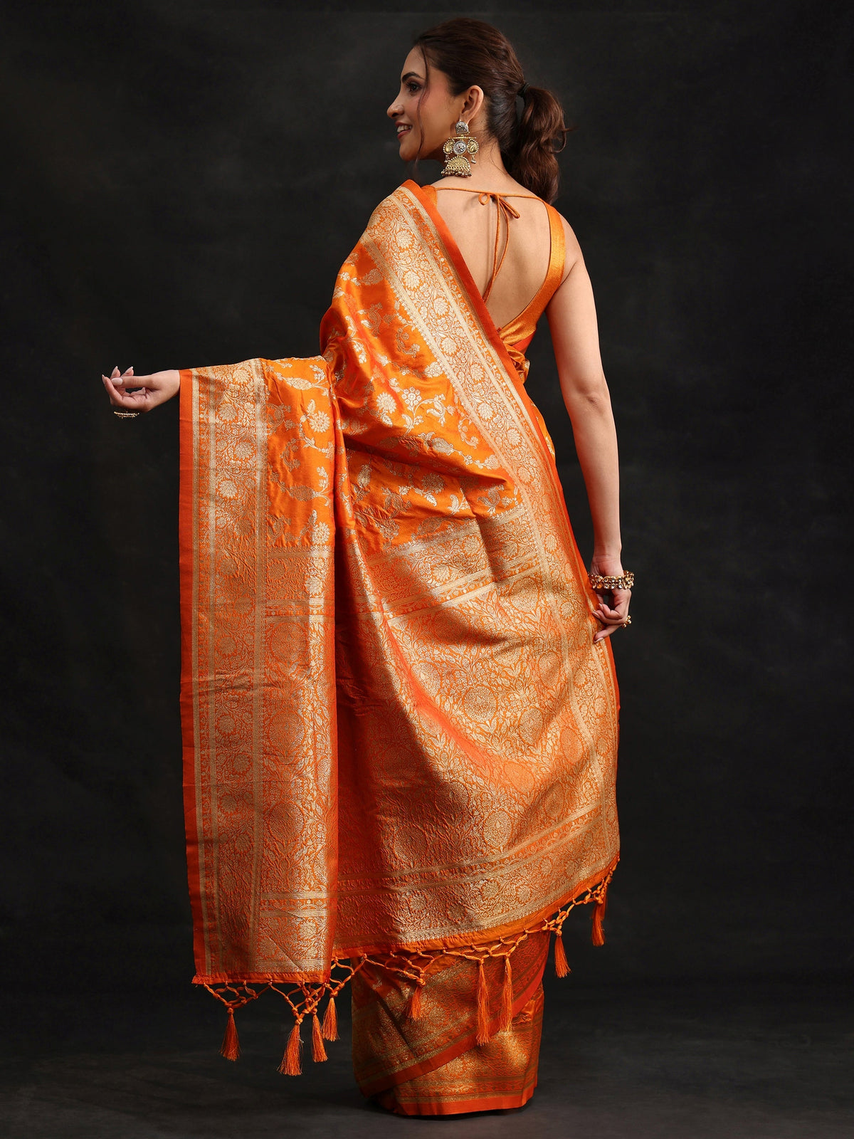 Anouk Orange Banarasi Silk Blend Saree
