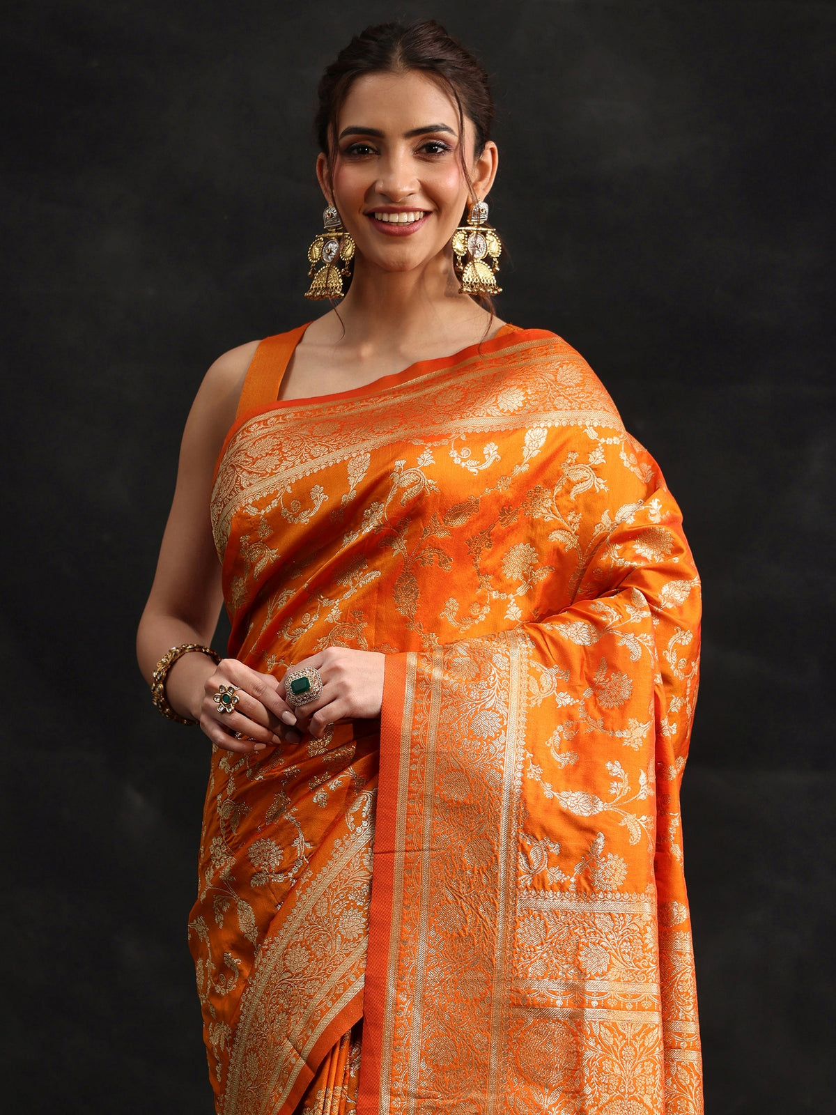 Anouk Orange Banarasi Silk Blend Saree