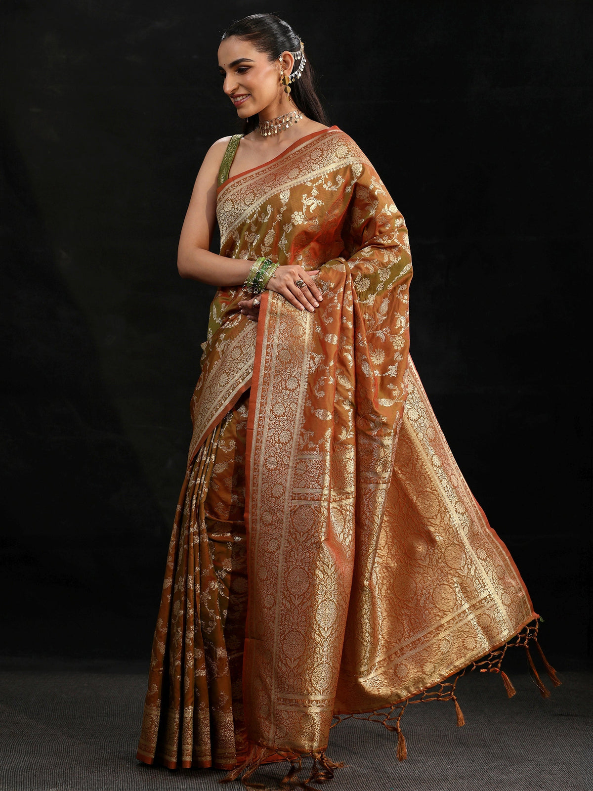 Anouk Rust Brown Banarasi Silk Blend Saree