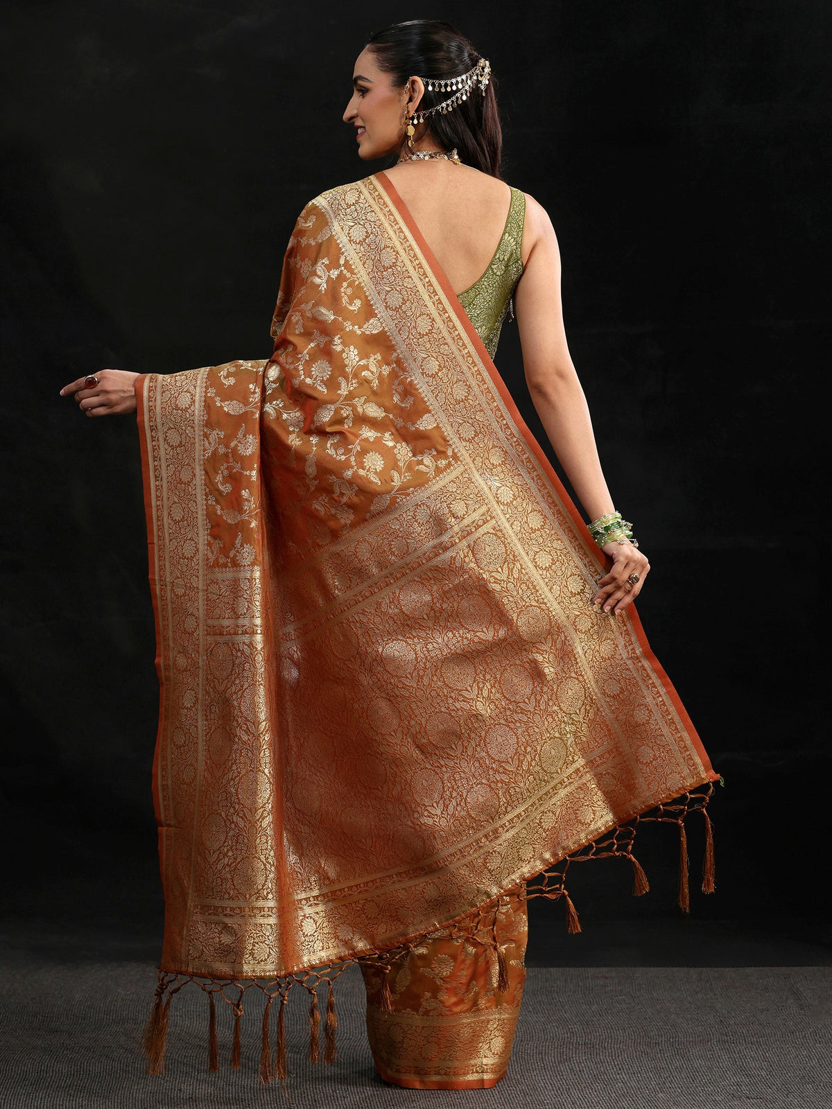 Anouk Rust Brown Banarasi Silk Blend Saree