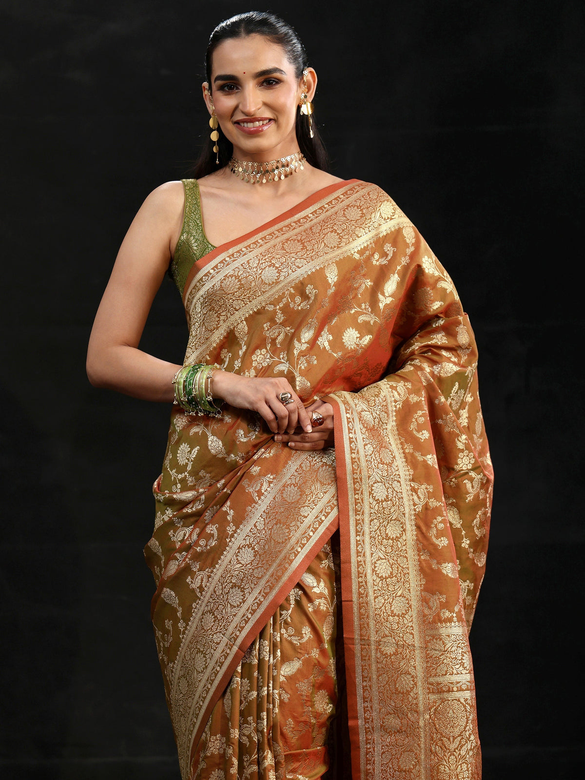 Anouk Rust Brown Banarasi Silk Blend Saree