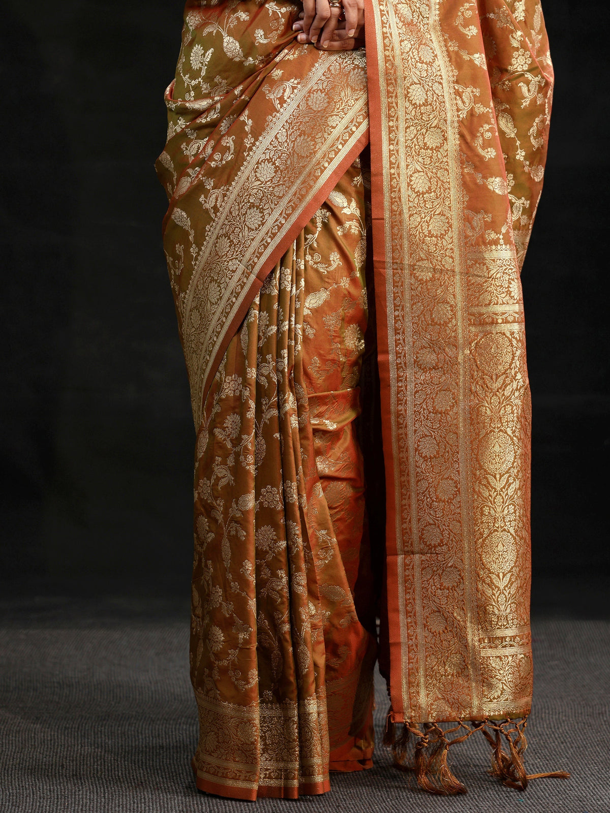 Anouk Rust Brown Banarasi Silk Blend Saree