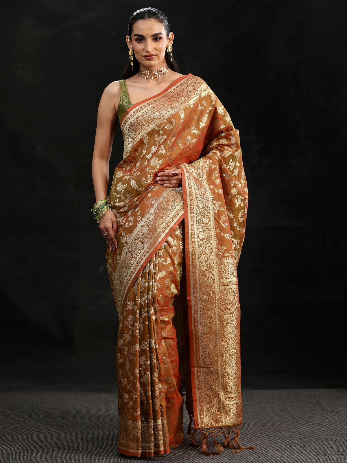 Anouk Rust Brown Banarasi Silk Blend Saree