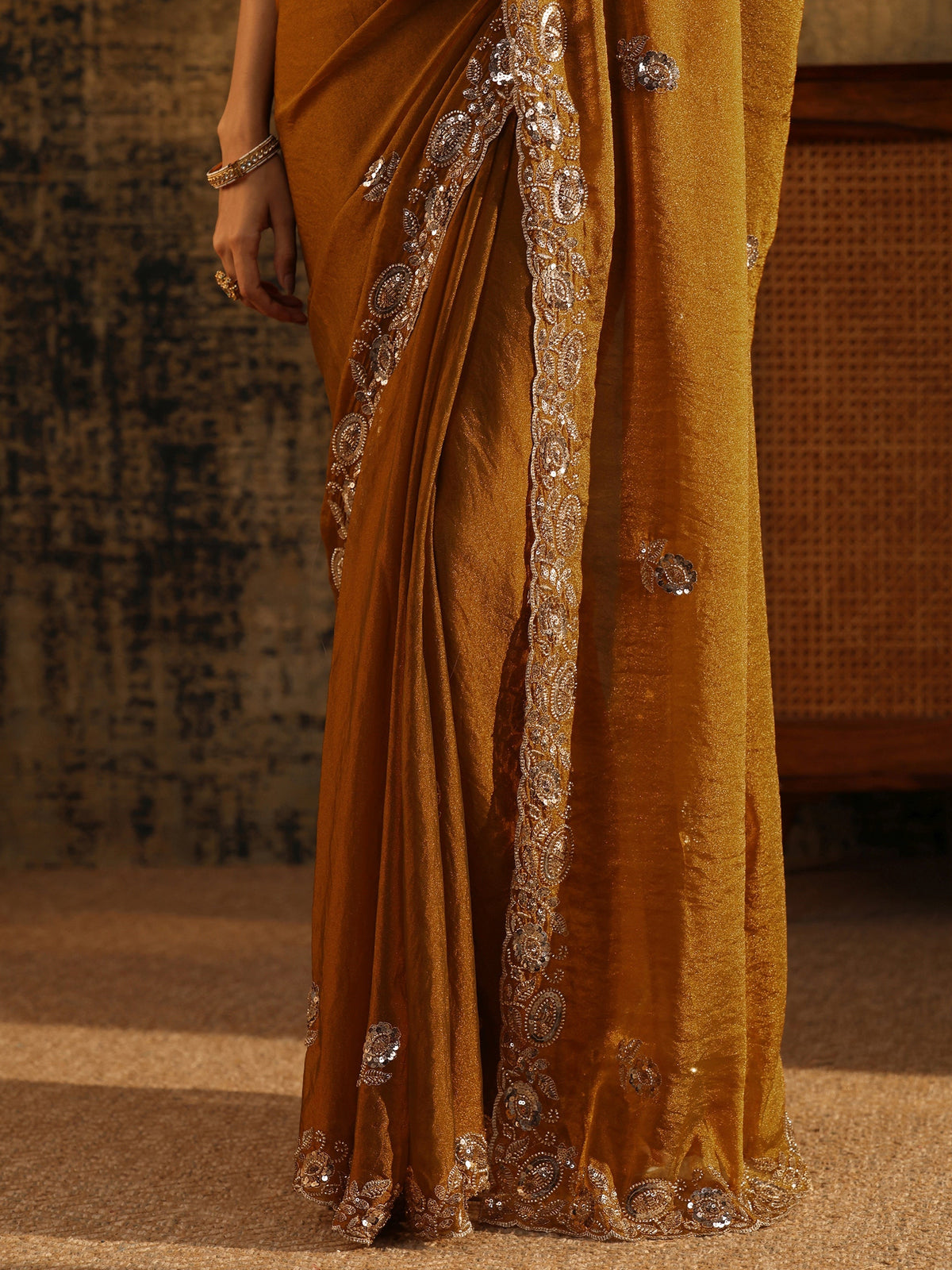 Anouk Art Antique Gold Sequin Embellished Georgette Saree