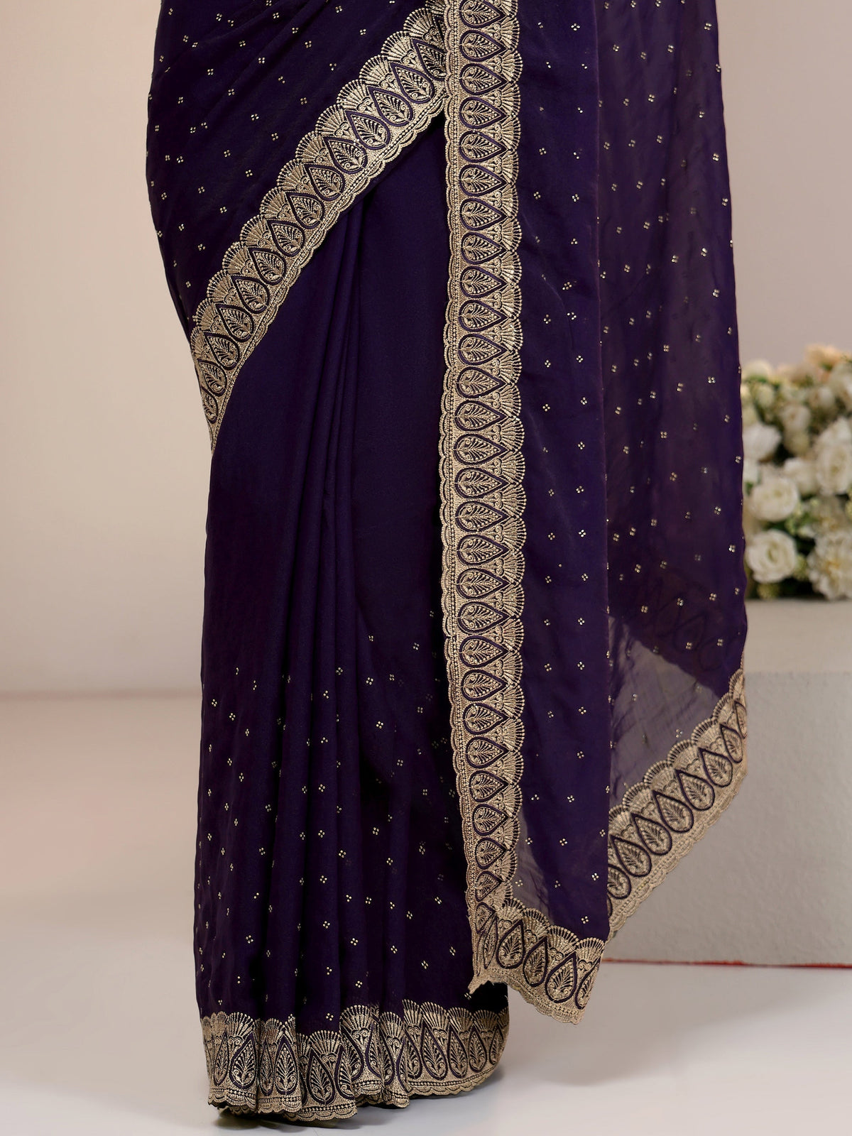 Anouk Amethyst Purple Tissue Saree with Floral Embellishments