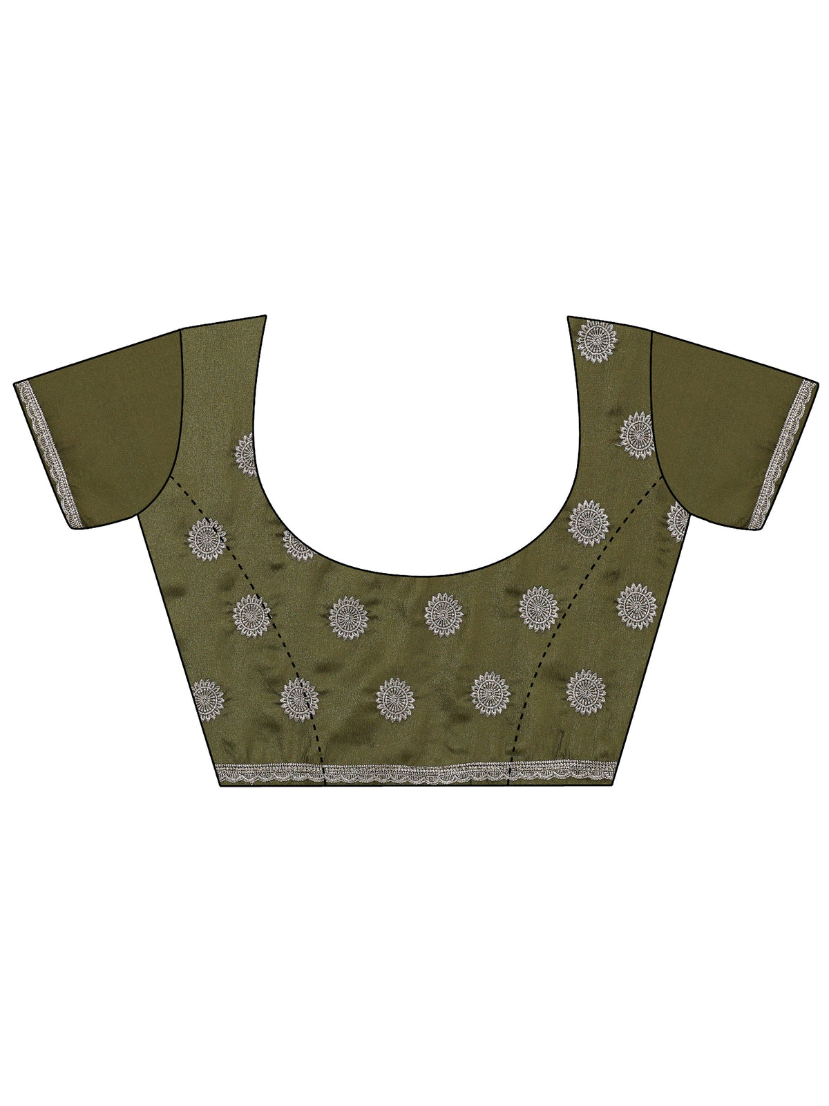Anouk Leaf Green Satin Saree with Floral Embellishments