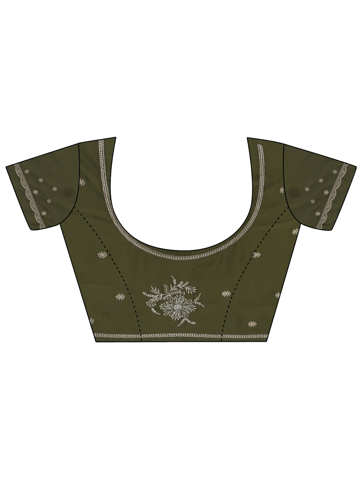 Anouk Olive Geen Floral Embroidered Satin Saree