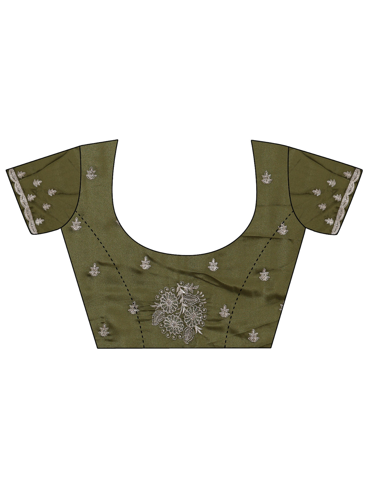 Anouk Leaf Green Satin Saree with Embroidered Floral Motifs