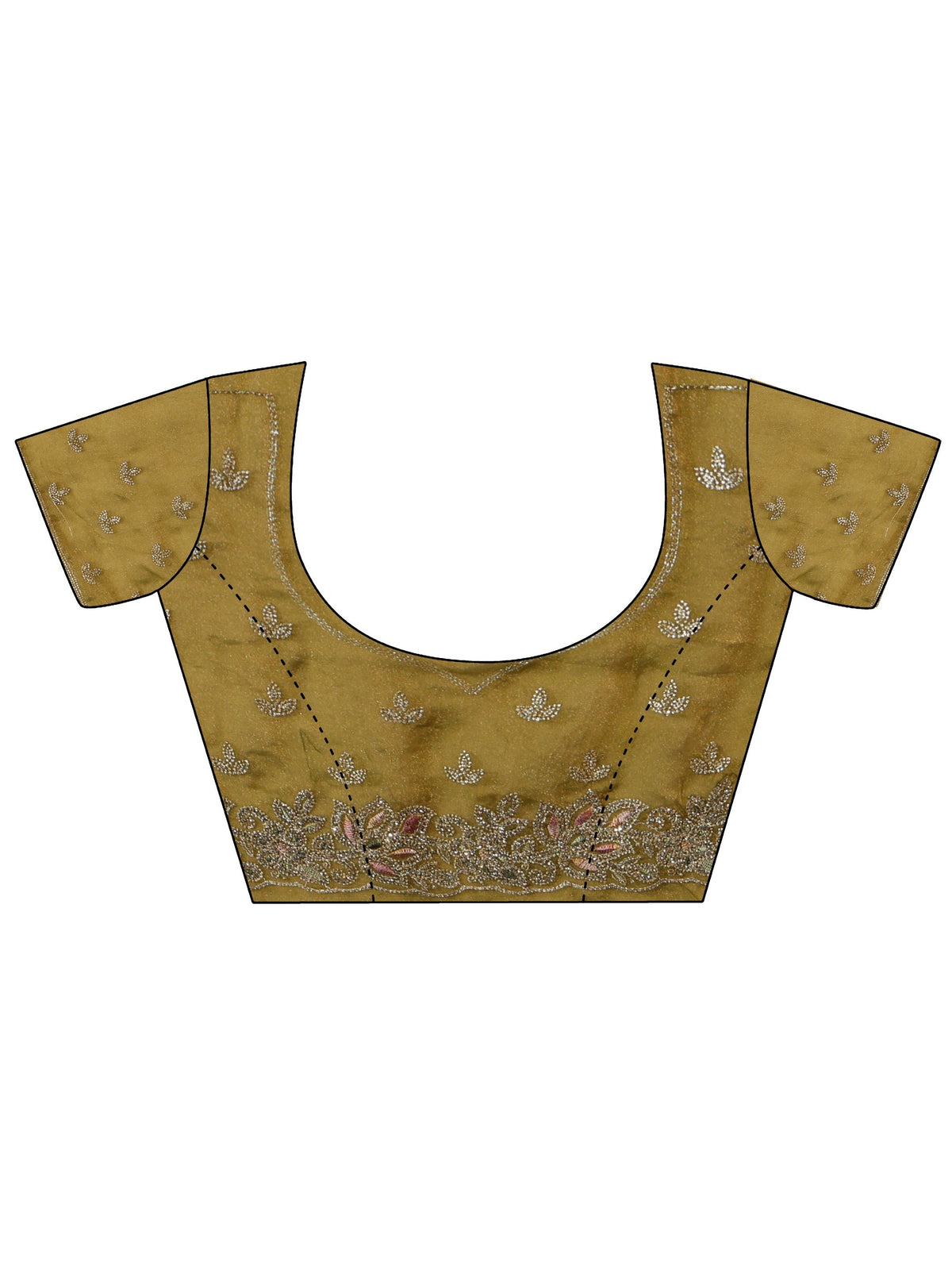 Anouk Olive Green Embellished Tissue Saree with Floral Border