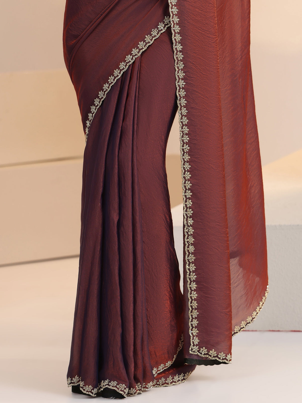 Anouk Brown Tissue Saree with Stone Work Border