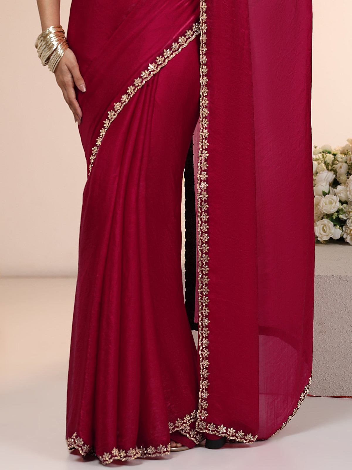 Anouk Rose Pink Tissue Saree with Stone Work Border