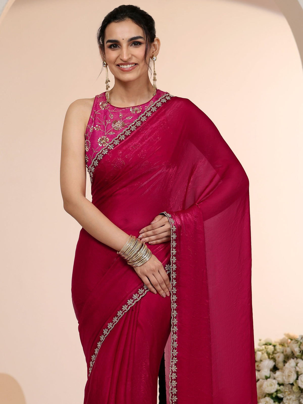 Anouk Rose Pink Tissue Saree with Stone Work Border