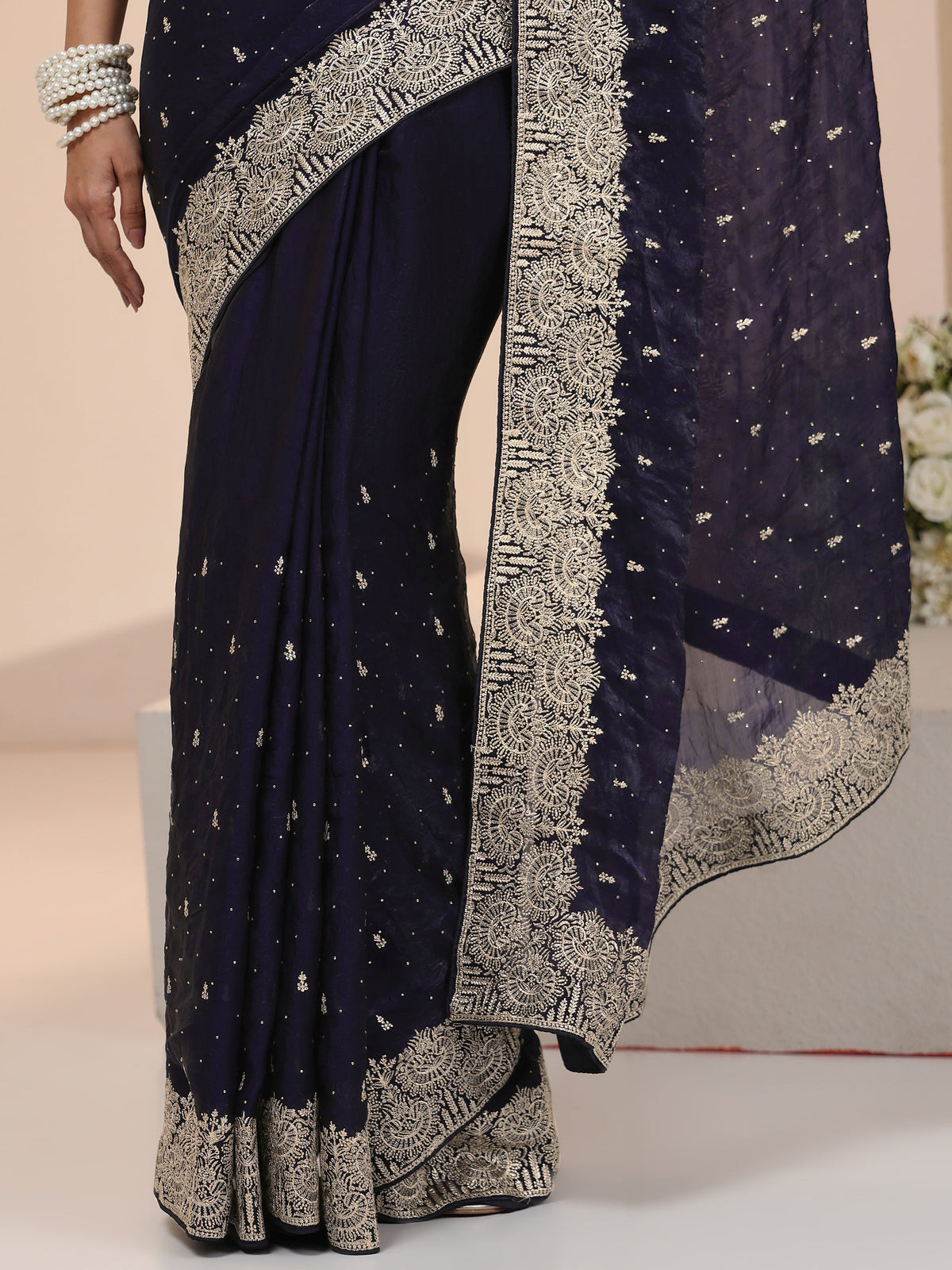 Anouk Dark Purple Embellished Tissue Saree