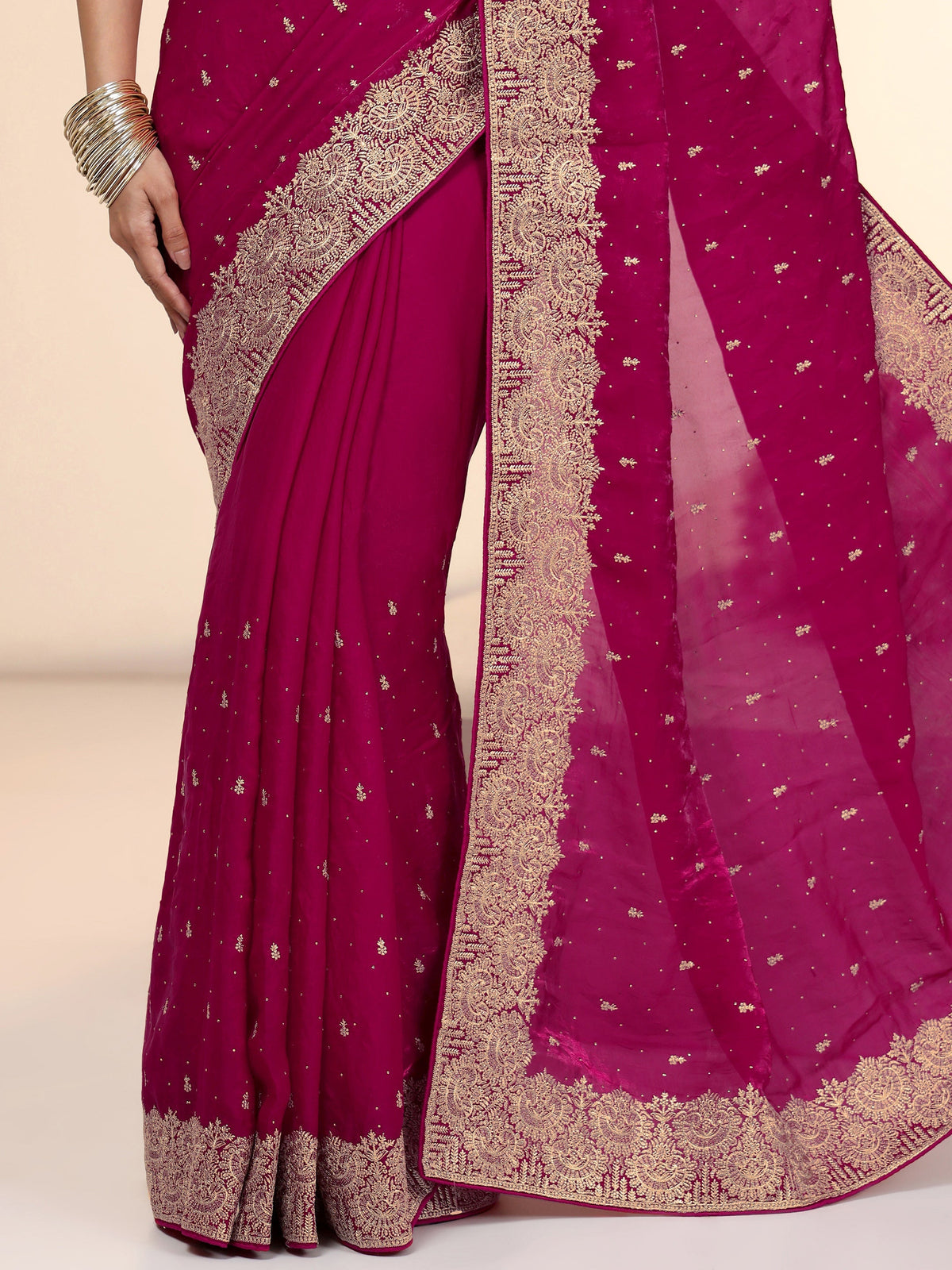 Anouk Magenta Pink Embellished Tissue Saree