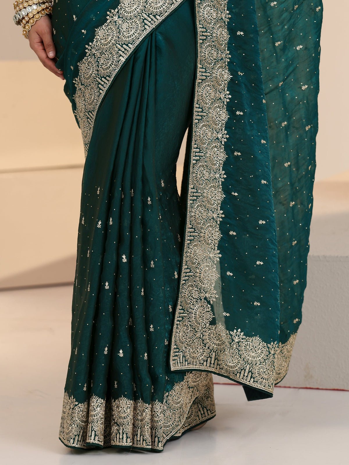 Anouk Teal Green Embellished Tissue Saree