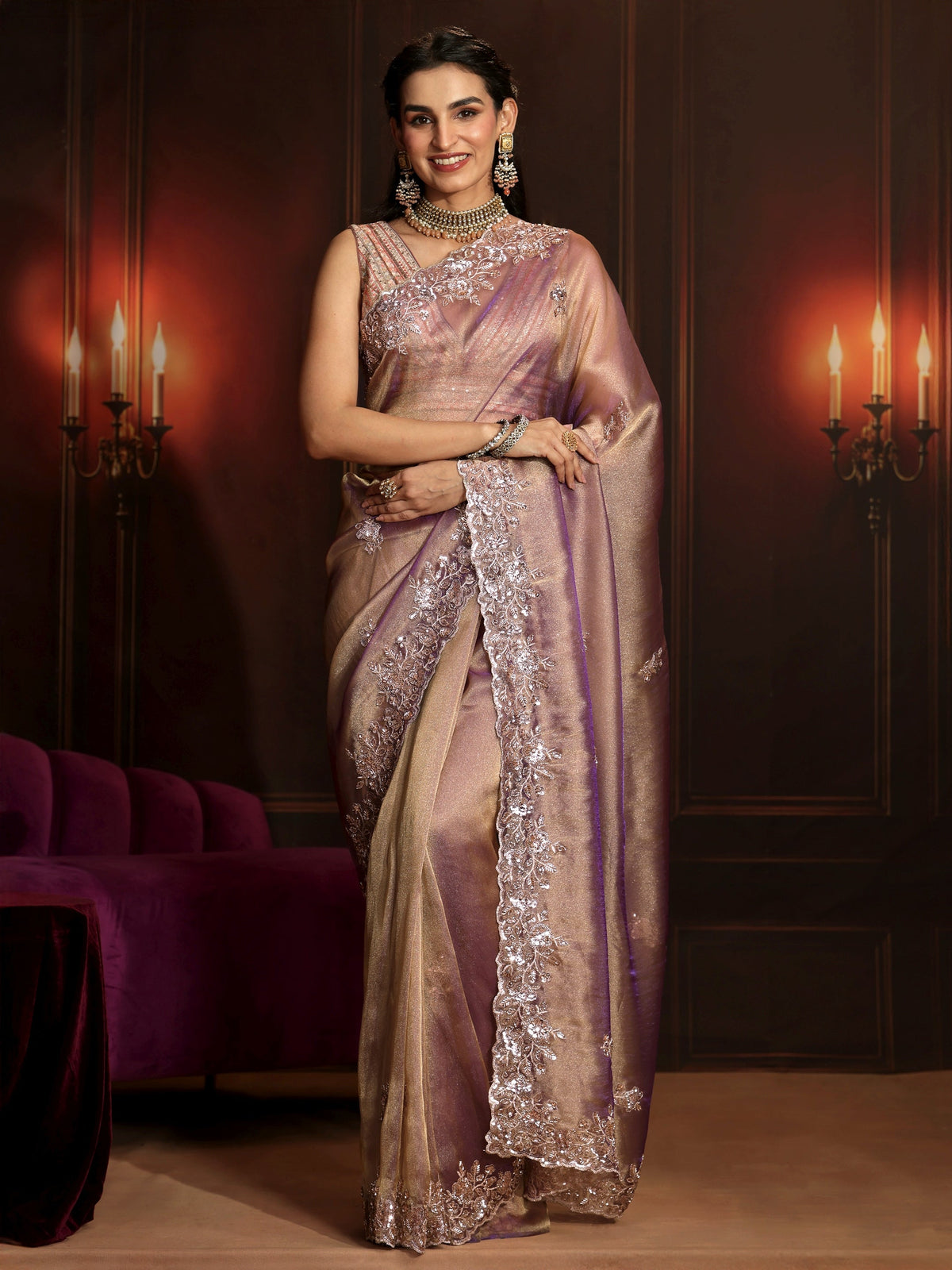 Anouk Art Lavender Embellished Organza Saree