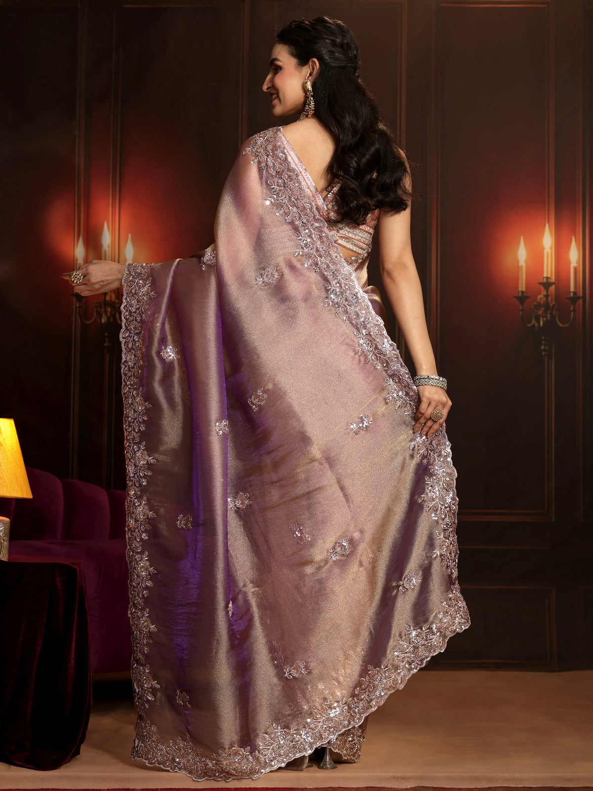 Anouk Art Lavender Embellished Organza Saree