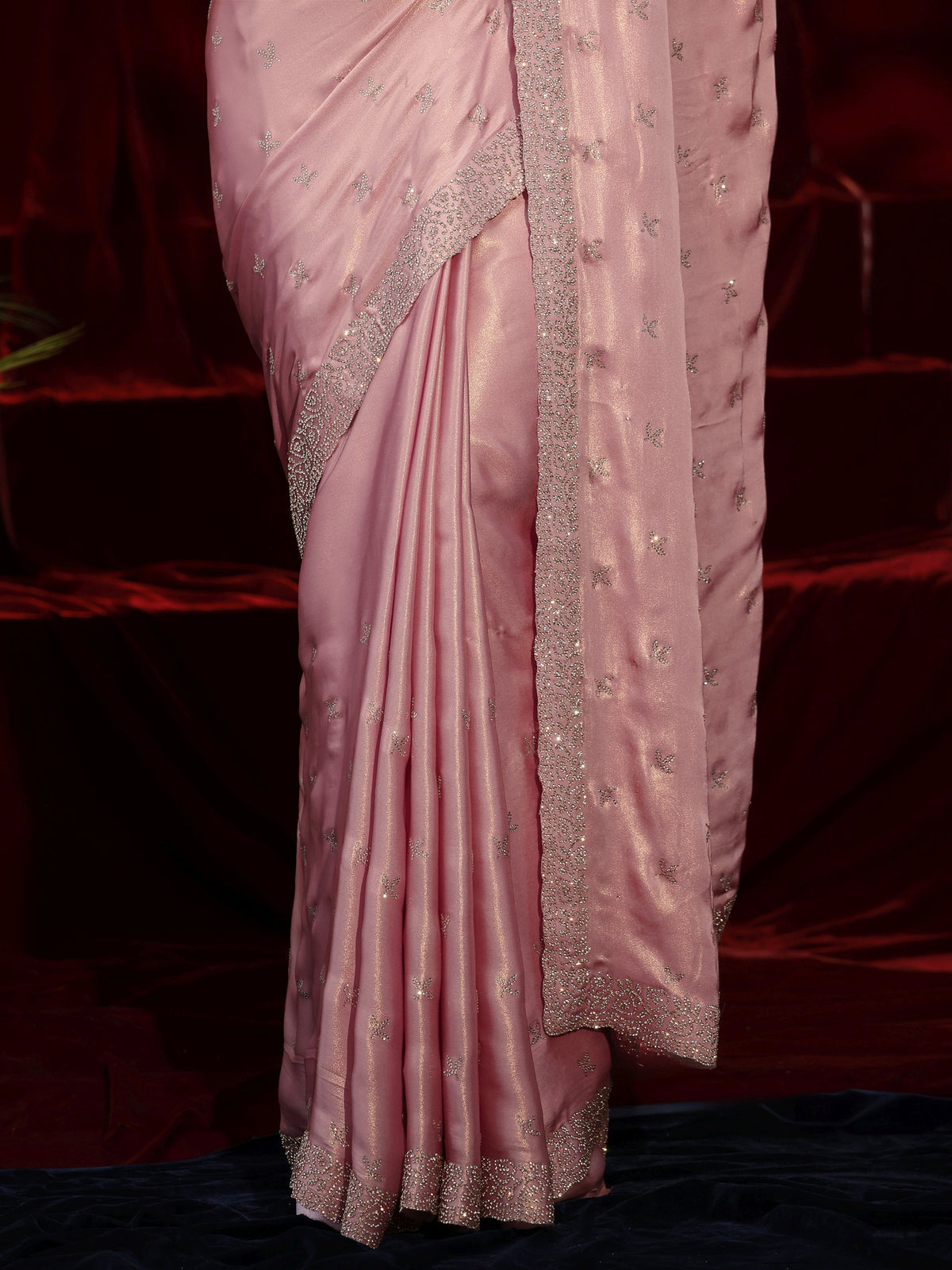 Anouk Art Pink Floral Embellished Tissue Saree