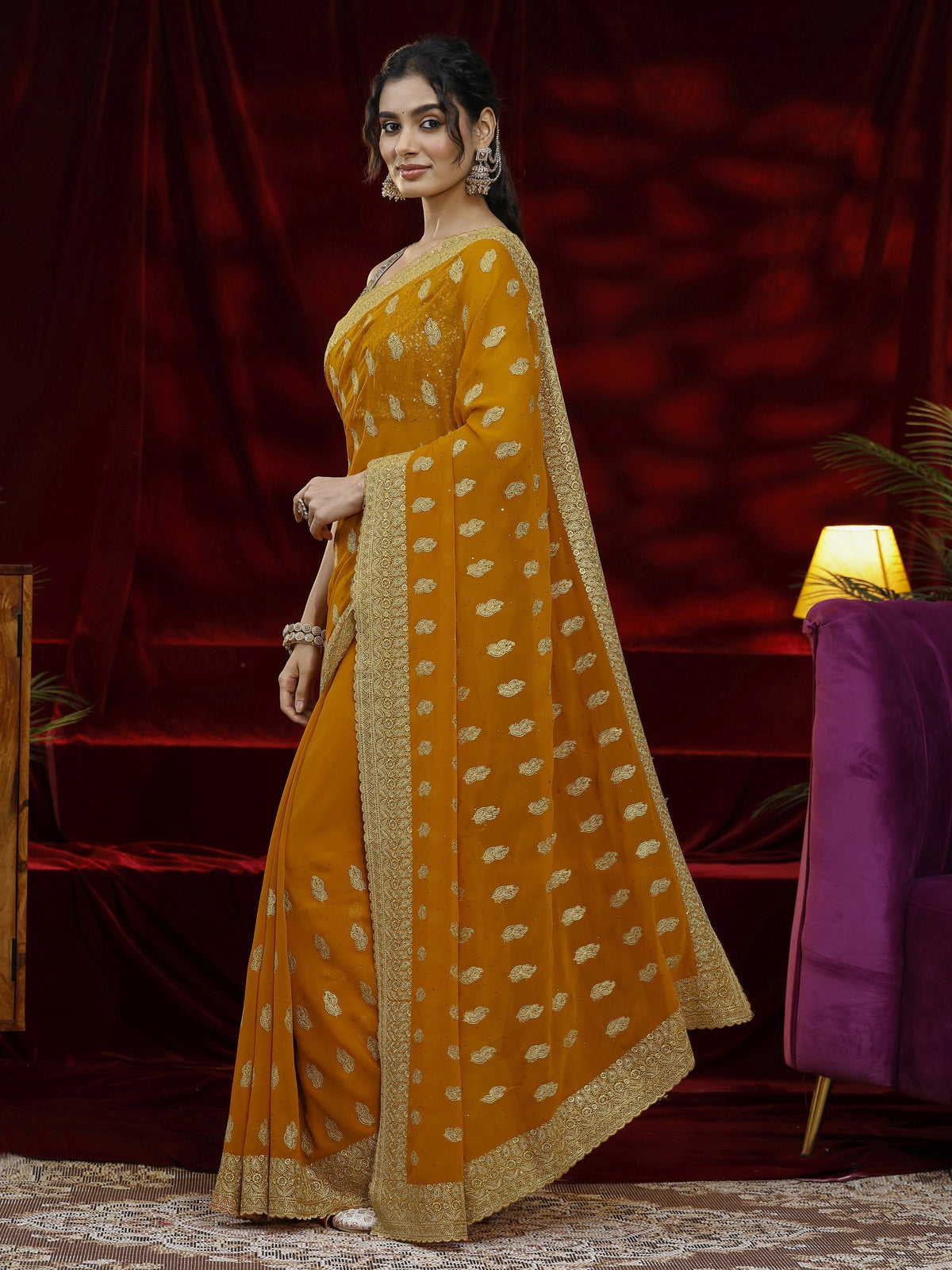 Anouk Orange Embroidered Georgette Saree