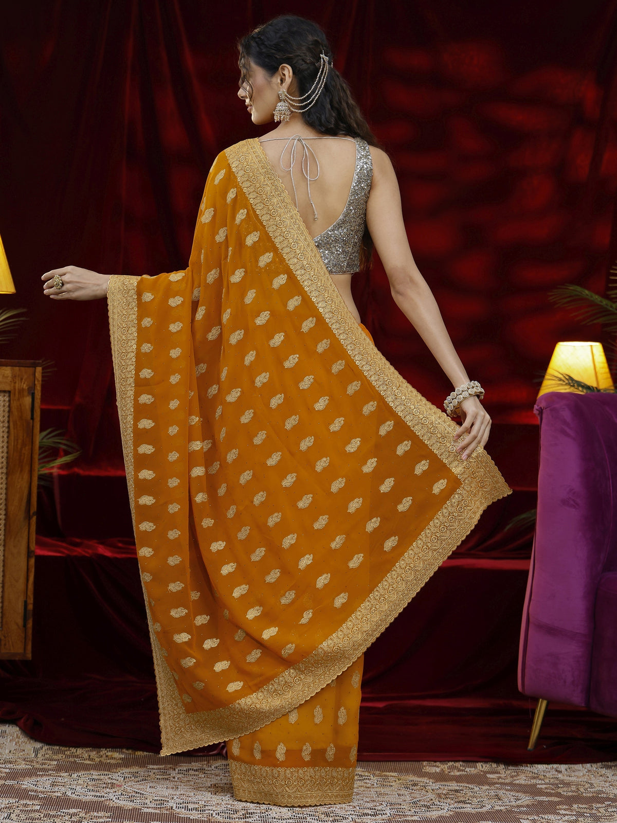 Anouk Orange Embroidered Georgette Saree