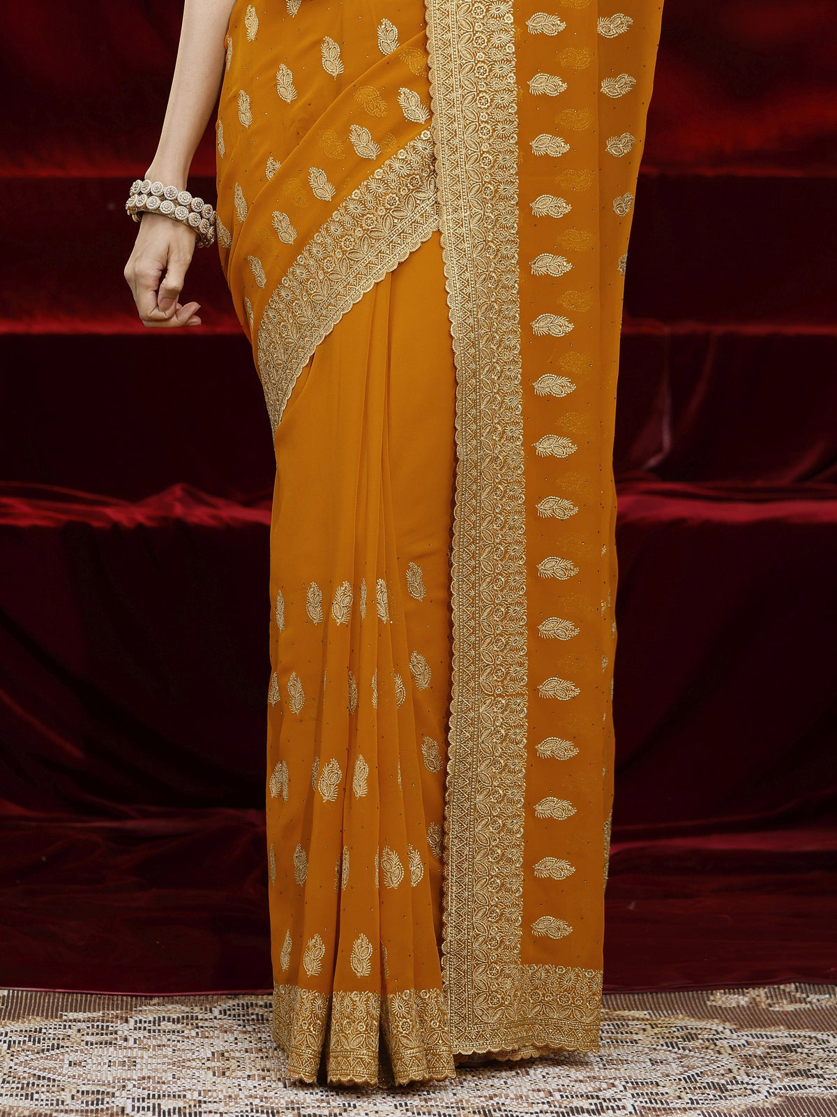 Anouk Orange Embroidered Georgette Saree