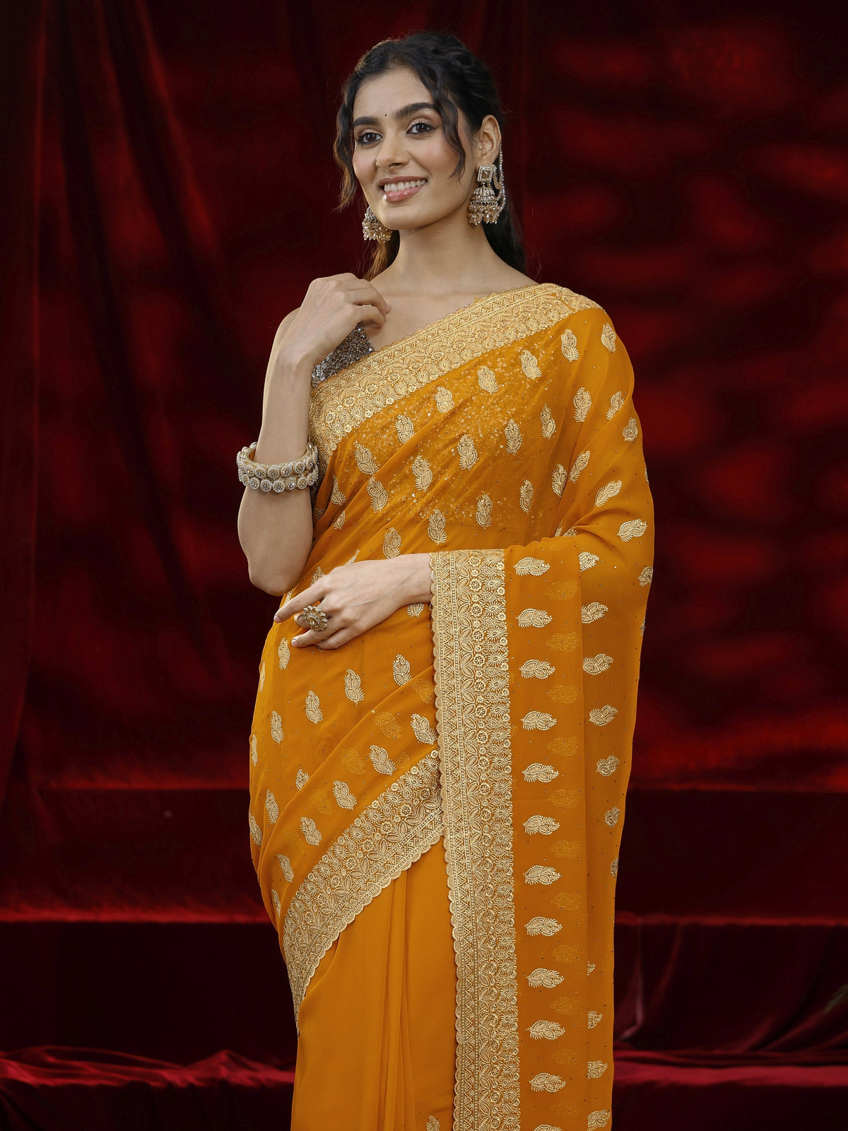 Anouk Orange Embroidered Georgette Saree