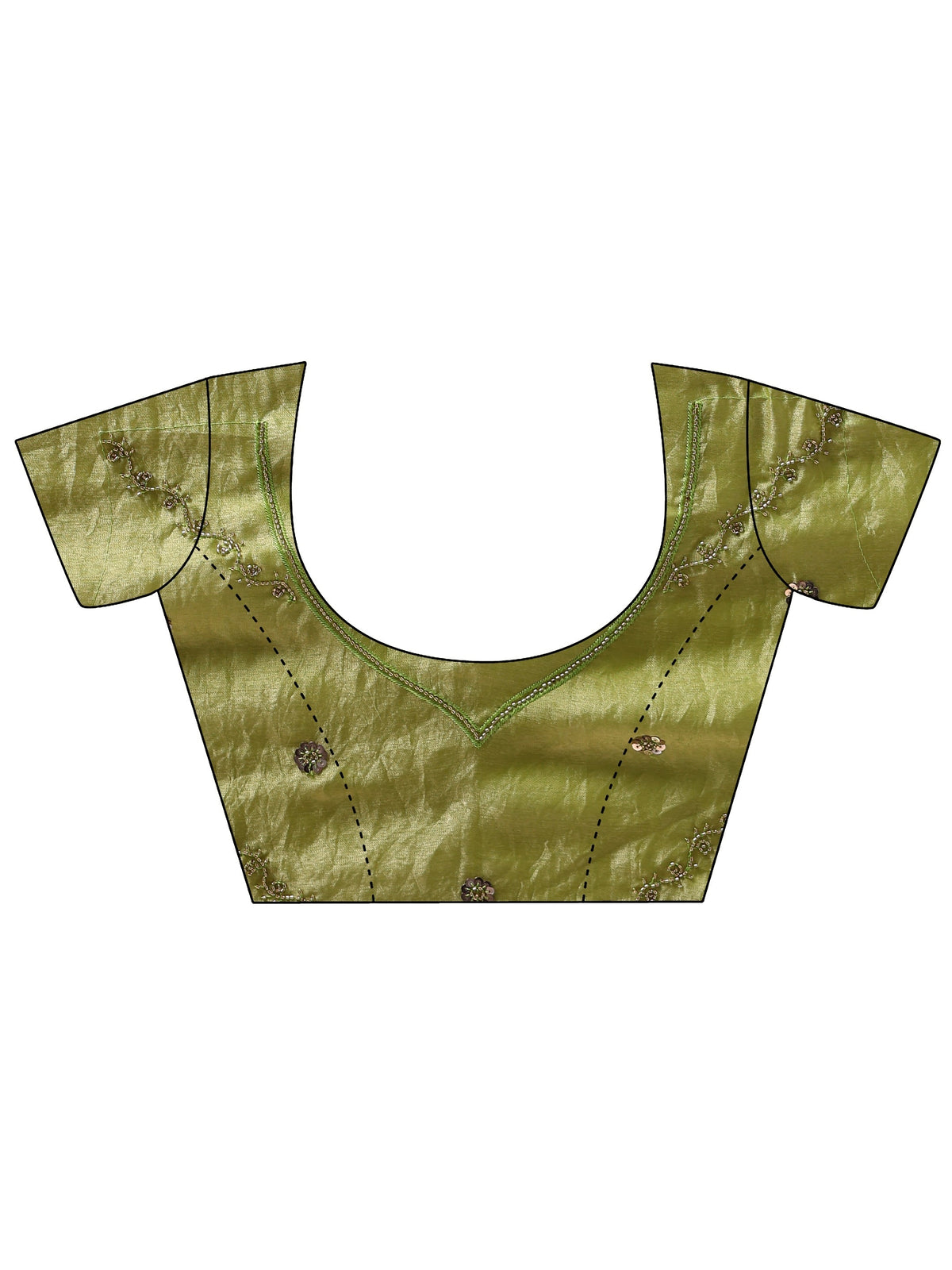 Anouk Chartreuse Green Floral Embellished Tissue Saree