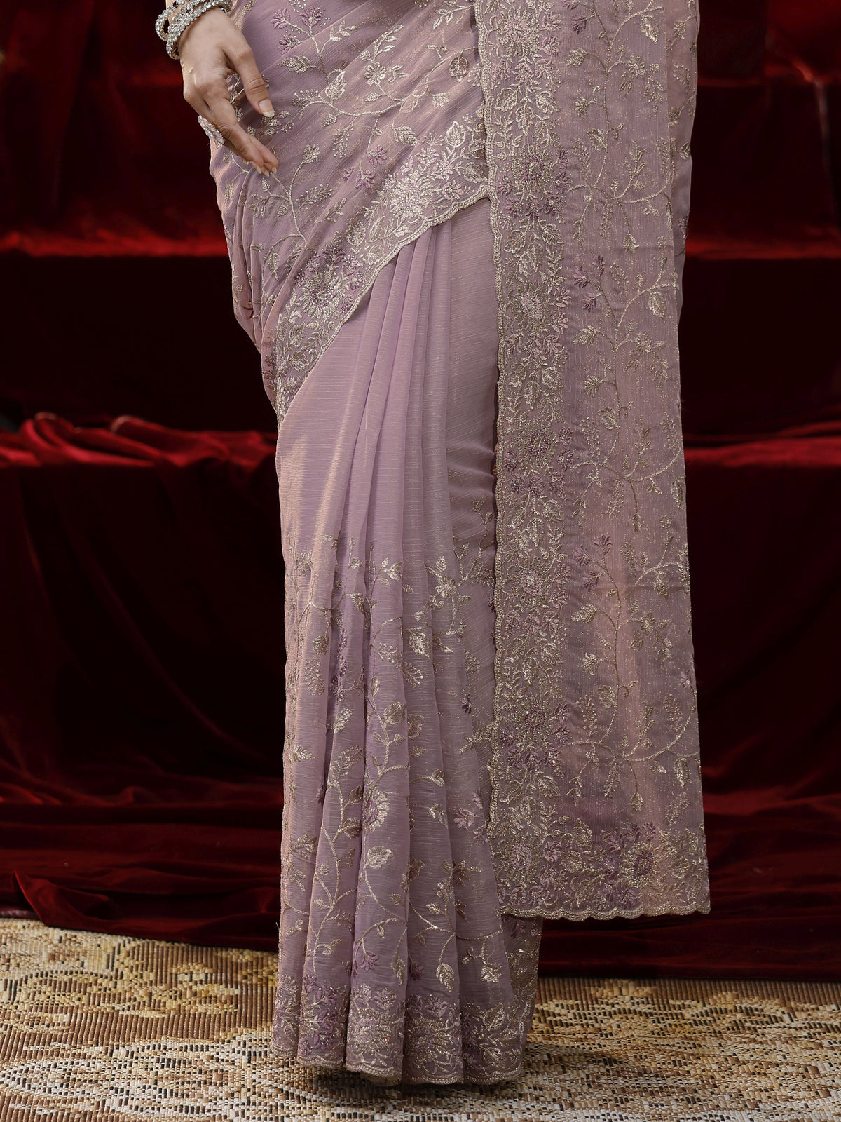 Anouk Lavender Floral Embroidered Chiffon Saree