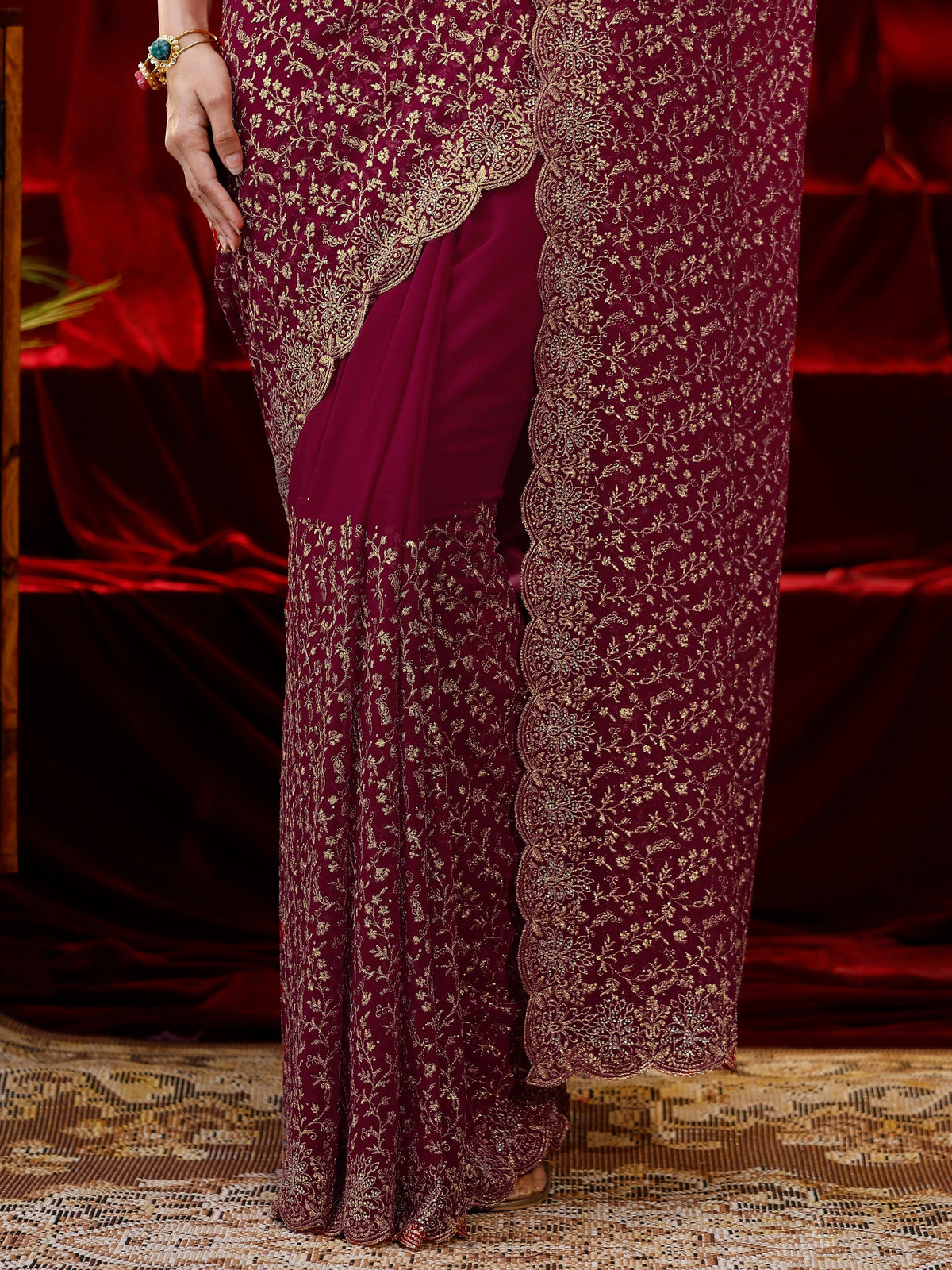 Anouk Pink Floral Embroidered Georgette Saree