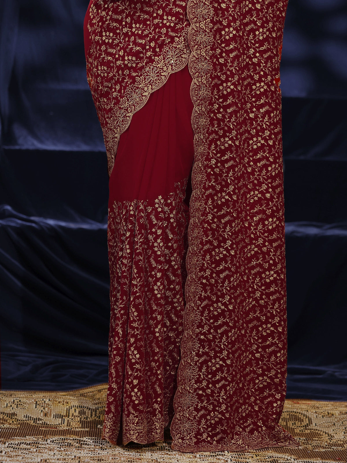 Anouk Red Floral Embroidered Georgette Saree