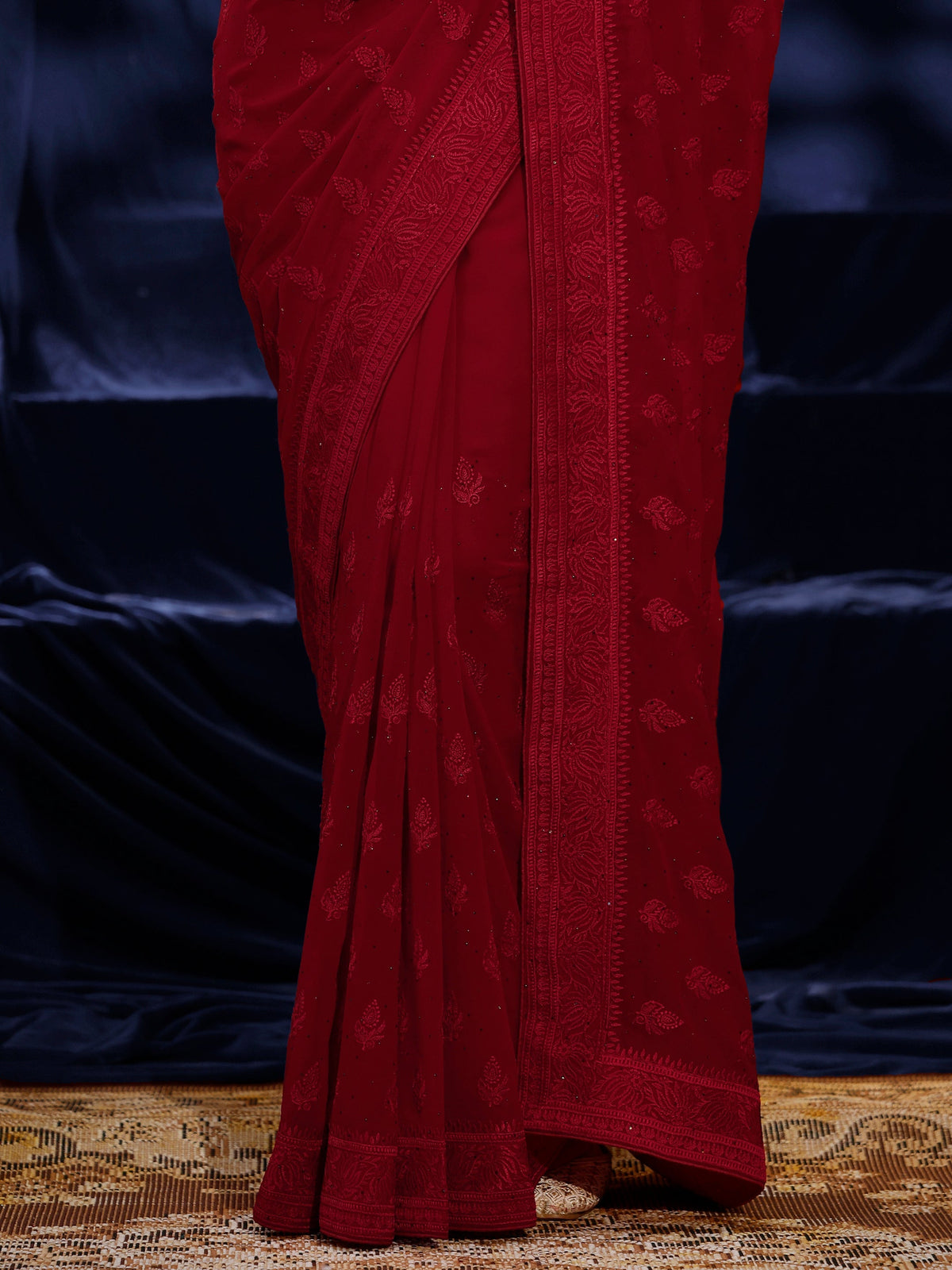 Anouk Red Floral Embroidered Georgette Saree