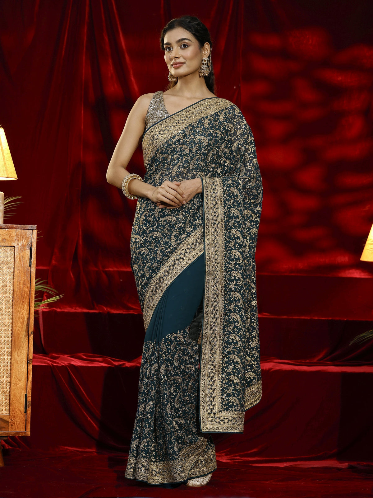 Anouk Blue Embroidered Georgette Saree
