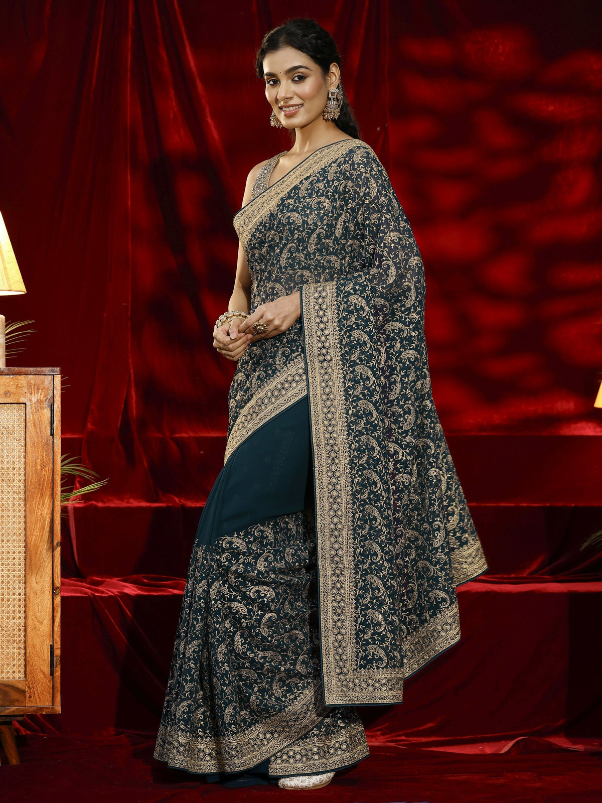 Anouk Blue Embroidered Georgette Saree