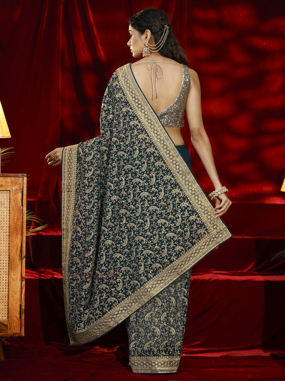 Anouk Blue Embroidered Georgette Saree