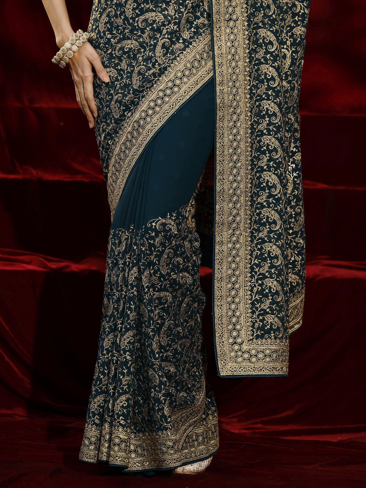 Anouk Blue Embroidered Georgette Saree