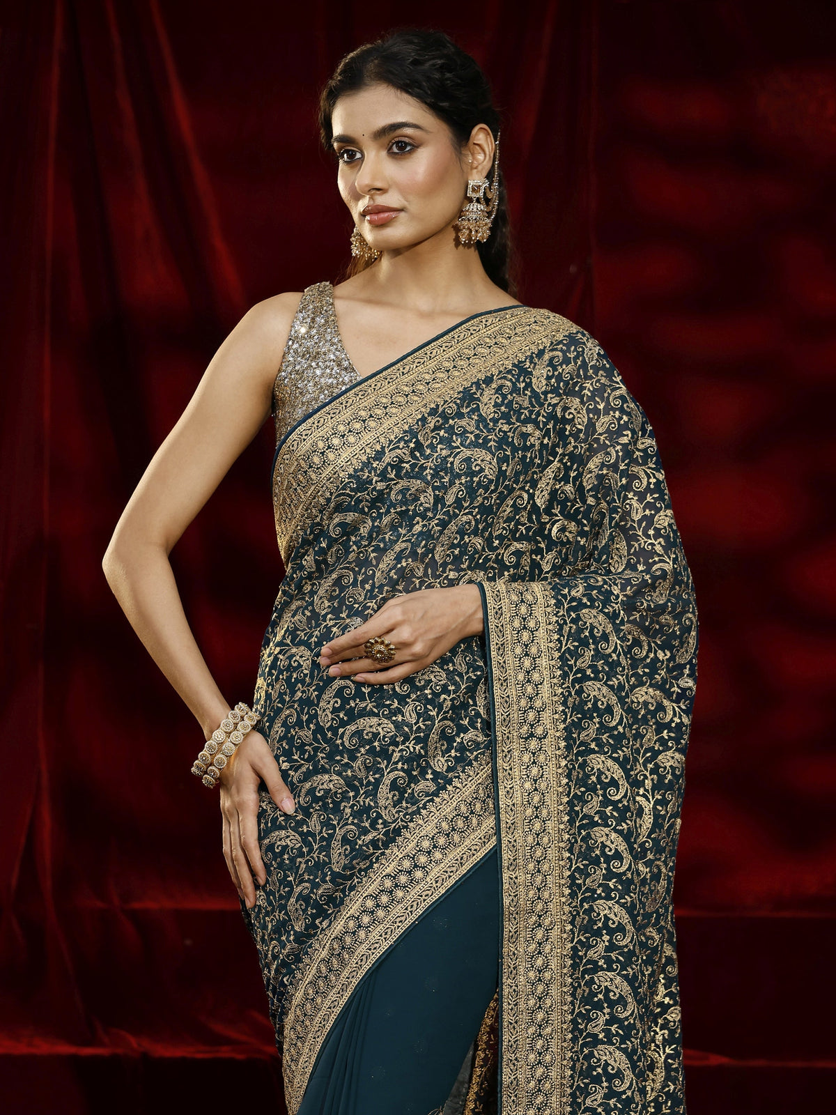 Anouk Blue Embroidered Georgette Saree