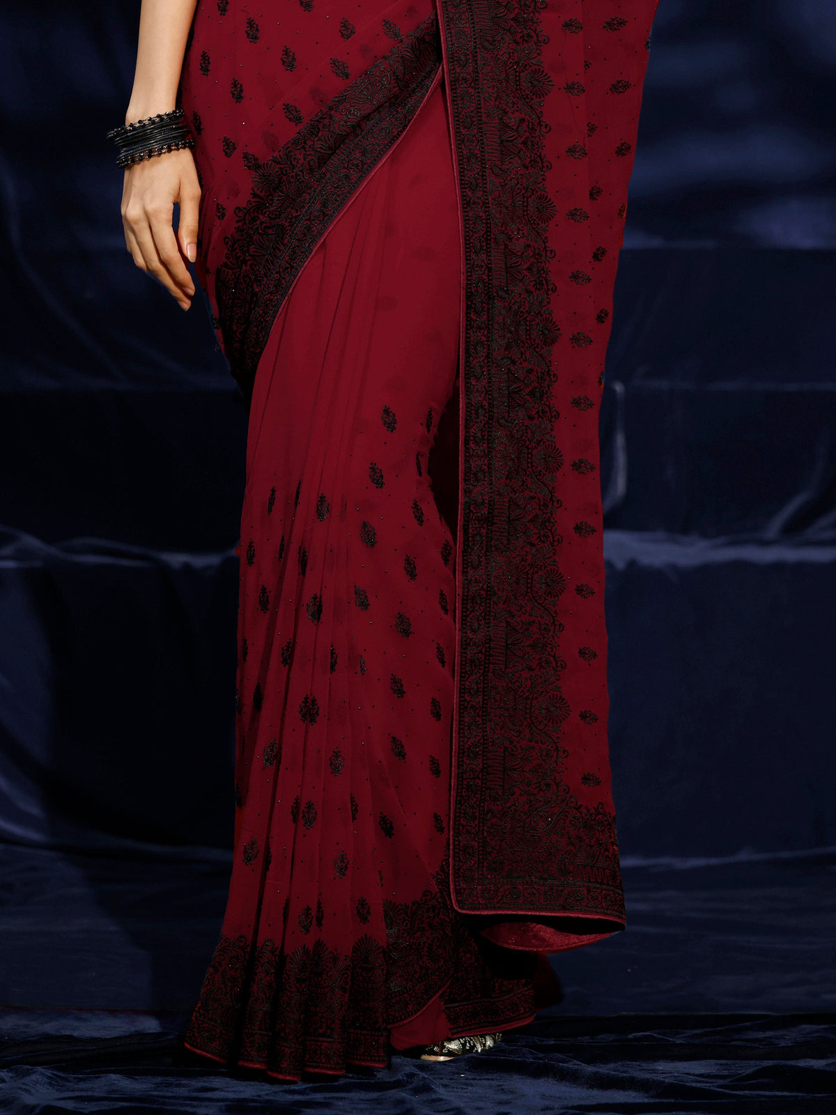 Anouk Red Floral Embroidered Georgette Saree